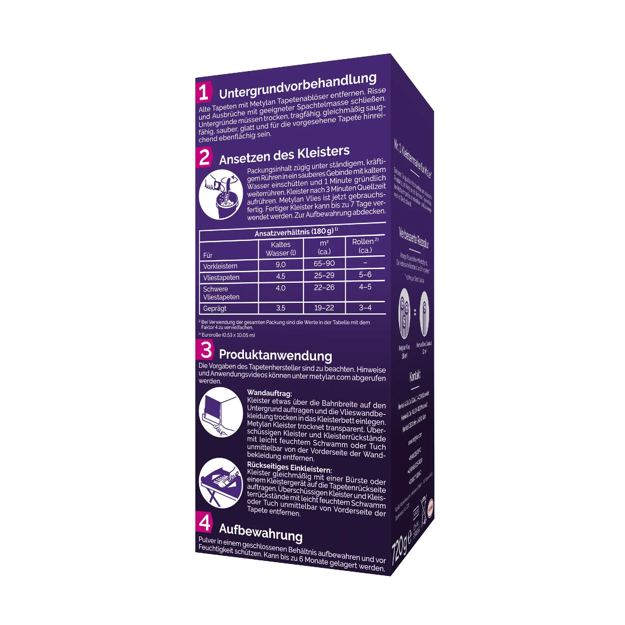 Metylan Vlies Tapetenkleister 720 g Paket, trocknet transparent