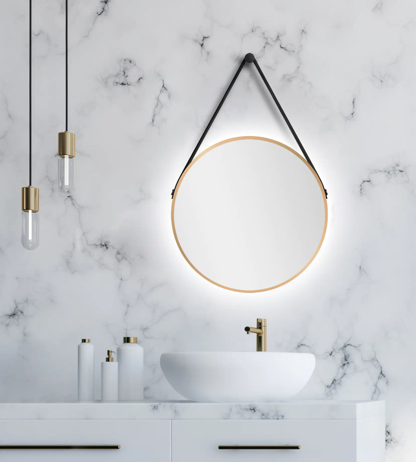 DSK LED Lichtspiegel Silver Barbier Ø 50 cm gold