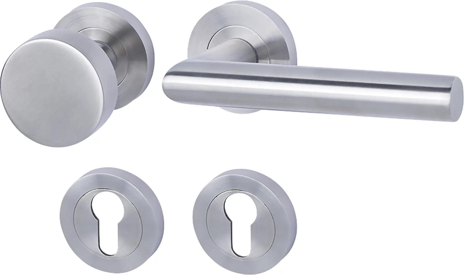 Südmetall Türgriff-Garnitur Rosette Solid 9 PZ Edelstahl poliert/satiniert Drücker links silber Ø 52 mm 