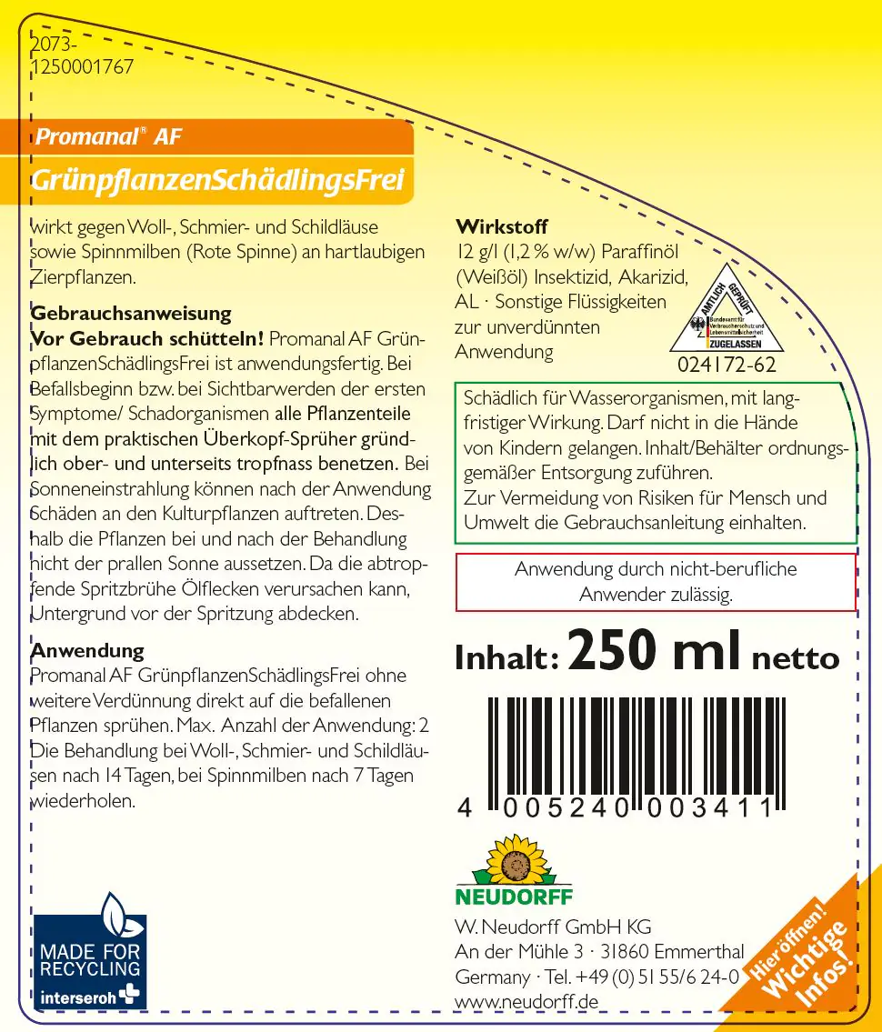 Promanal AF Grünpflanzen SchädlingsFrei 250 ml