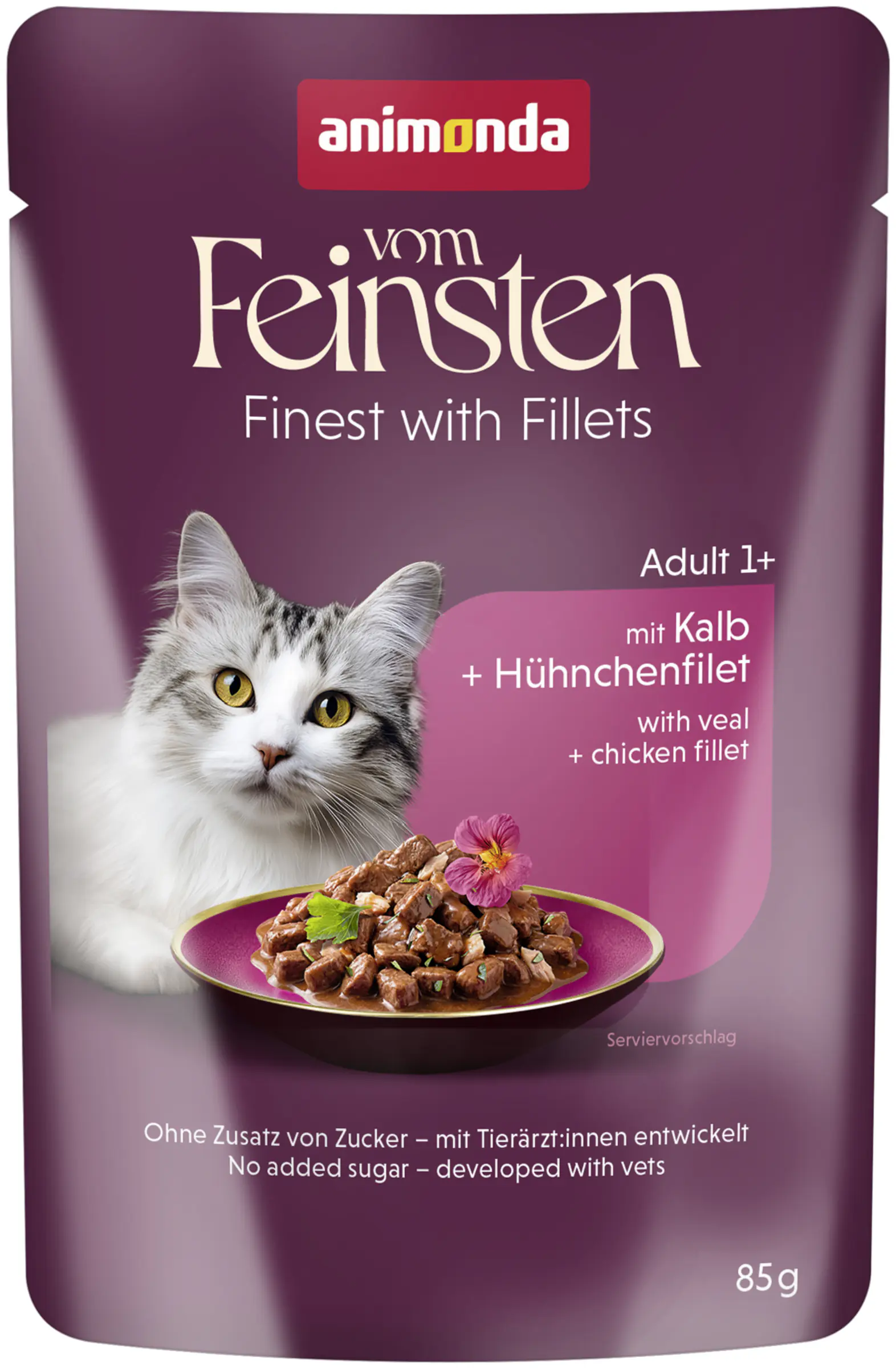 Animonda vom Feinsten Feines mit Filets Katzennassfutter Adult getreidefrei 85 g Kalb & Hühnchenfilet