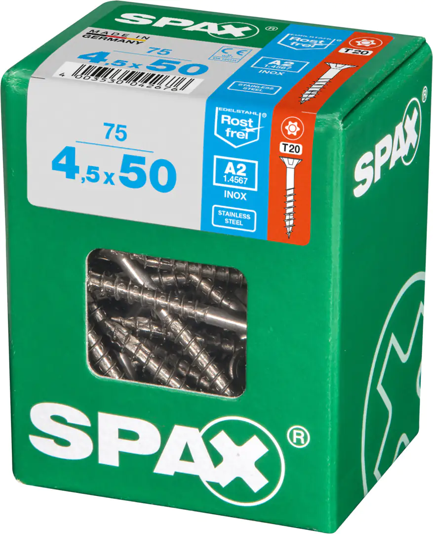 Spax Universalschrauben 4.5 x 50 mm TX 20 Senkkopf - 75 Stück Edelstahl
