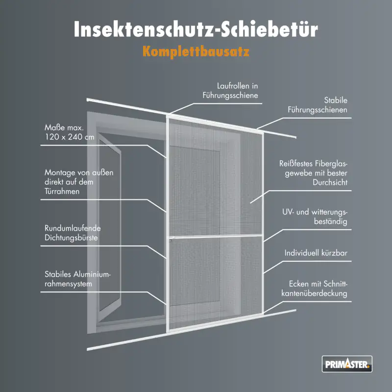 Primaster Fliegenschutz-Schiebetür 120 x 240 cm weiß/weiß kürzbar