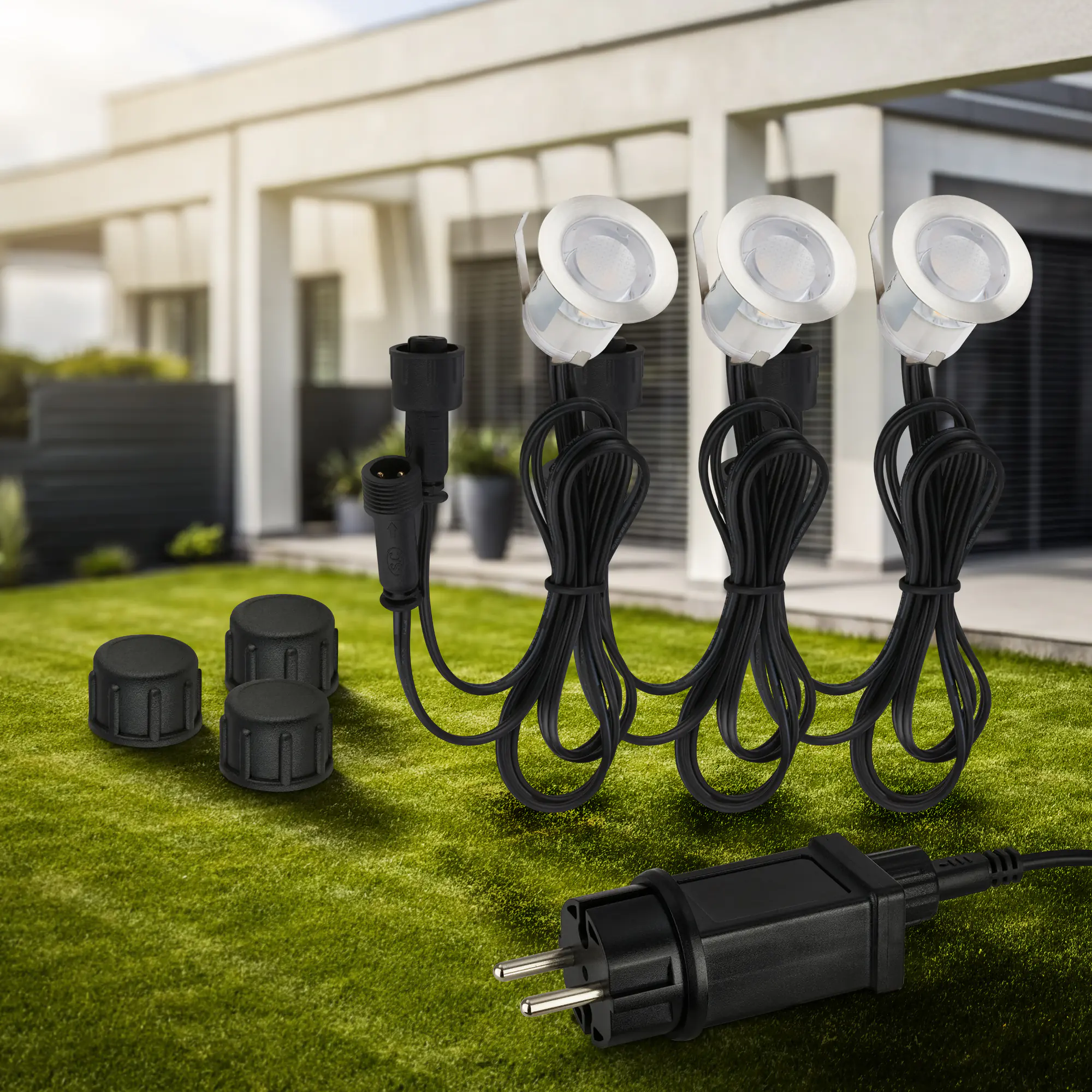 Briloner LED Außen-Bodenstrahler Kebony Connect to Shine 3er Starterset 0,6W warmweiß