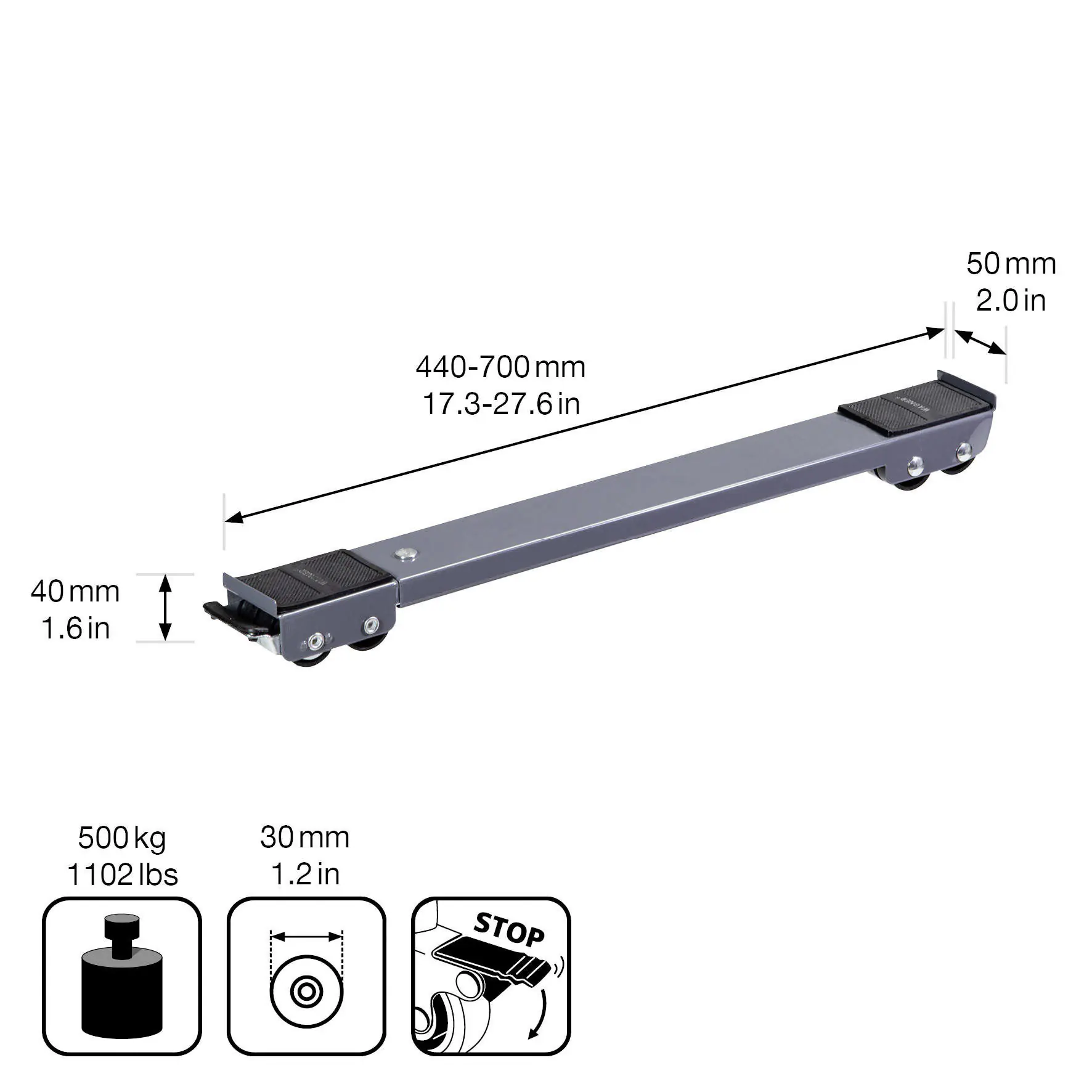 Wagner Möbelheber mit Anti-Rutschgummi ausziehbar 44-70 cm Traglast 500 kg 