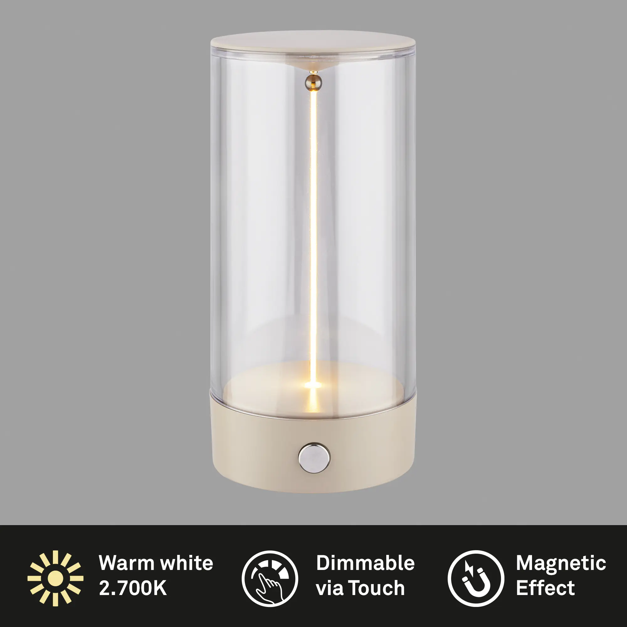 Briloner LED Akku-Tischleuchte Wiggle beige 15 cm warmweiß dimmbar