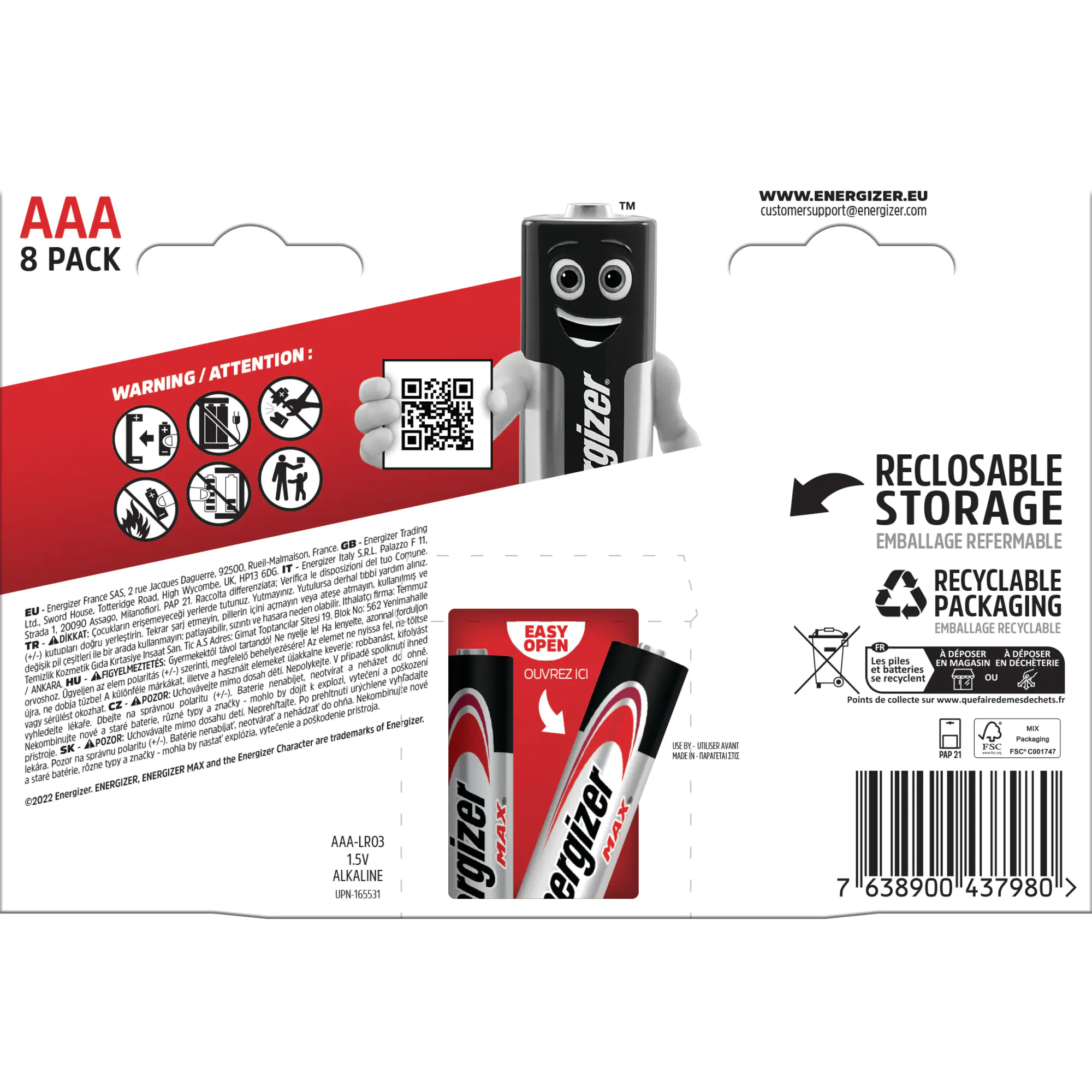 Energizer Max Alkaline Batterie Micro AAA 1,5 V, 8er Pack