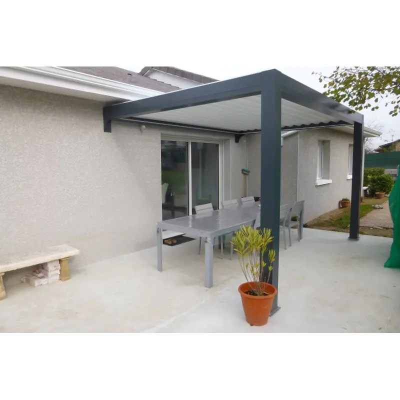 Lamellen Terrassenüberdachung 400 x 400,3 x 266 cm grau/weiß