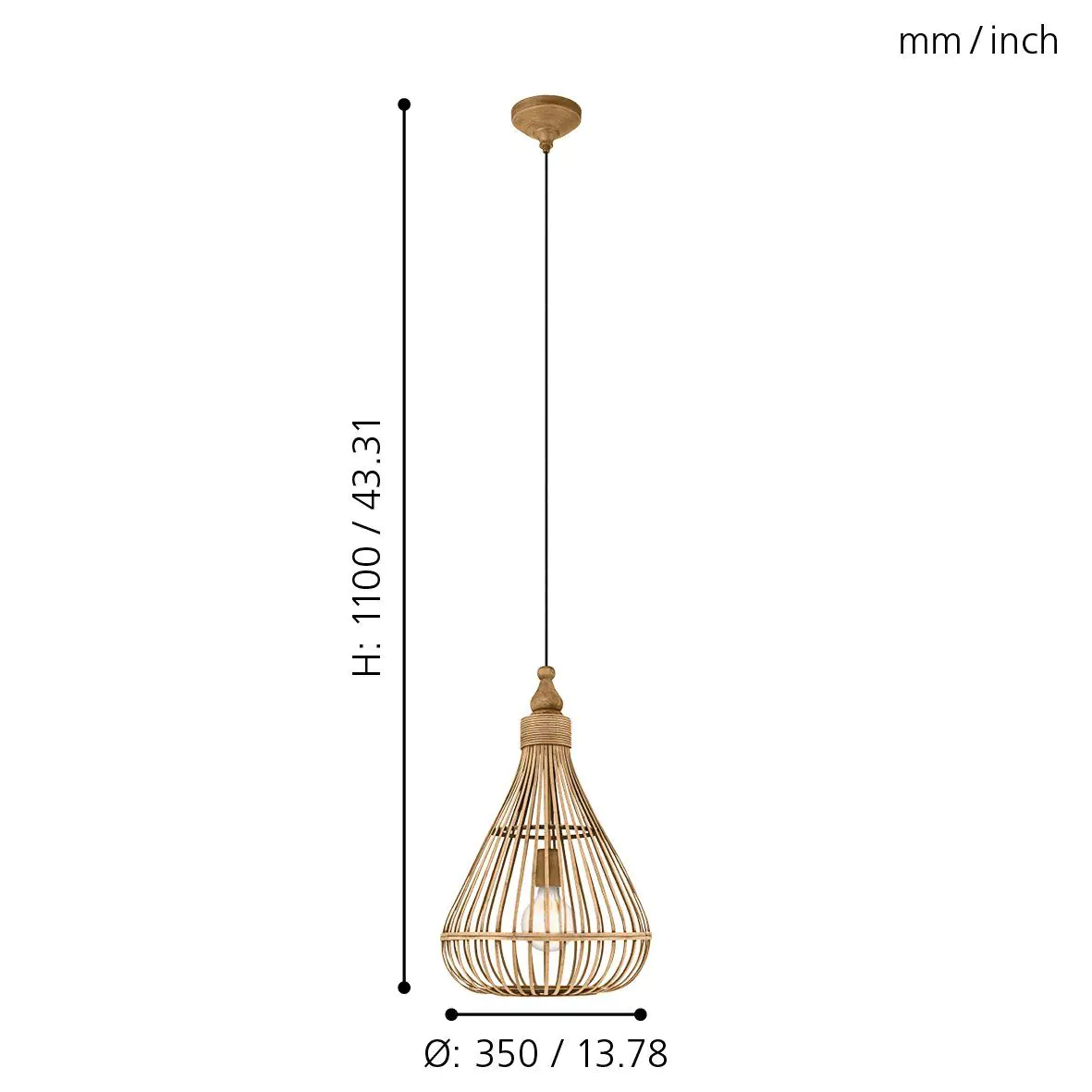 Eglo Pendelleuchte Amsfield braun Holz Ø 35 cm E27, max. 60 W