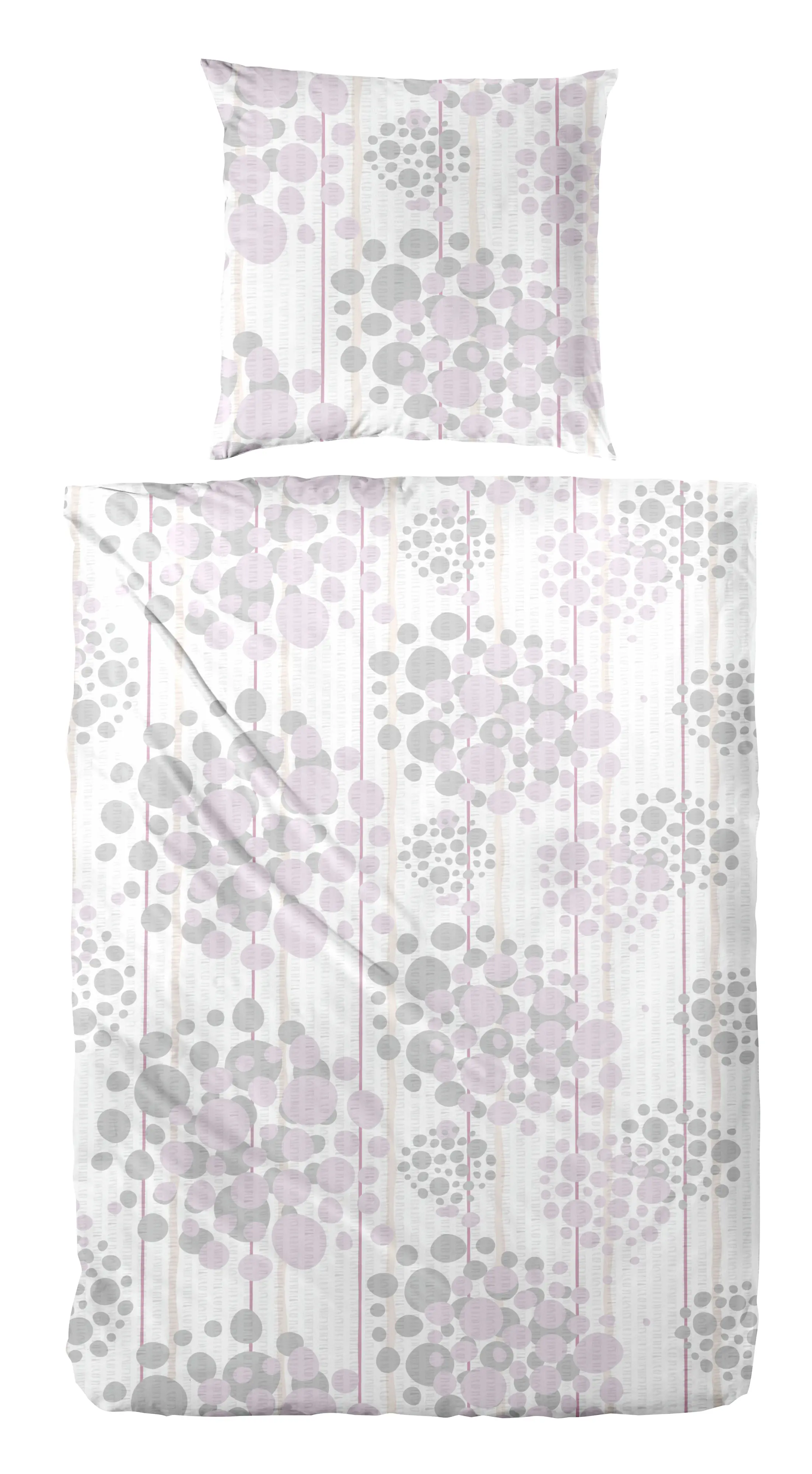 Bettwäsche Soft-Seersucker Kreise flieder-grau 155 x 220 cm