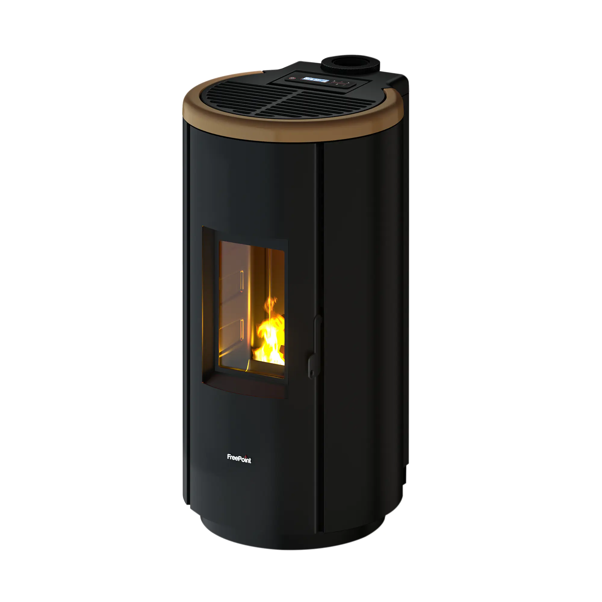 FreePoint Pelletofen CHROME 7 Stahlverkleidung mit dark gold Topring 25 - 7 kW