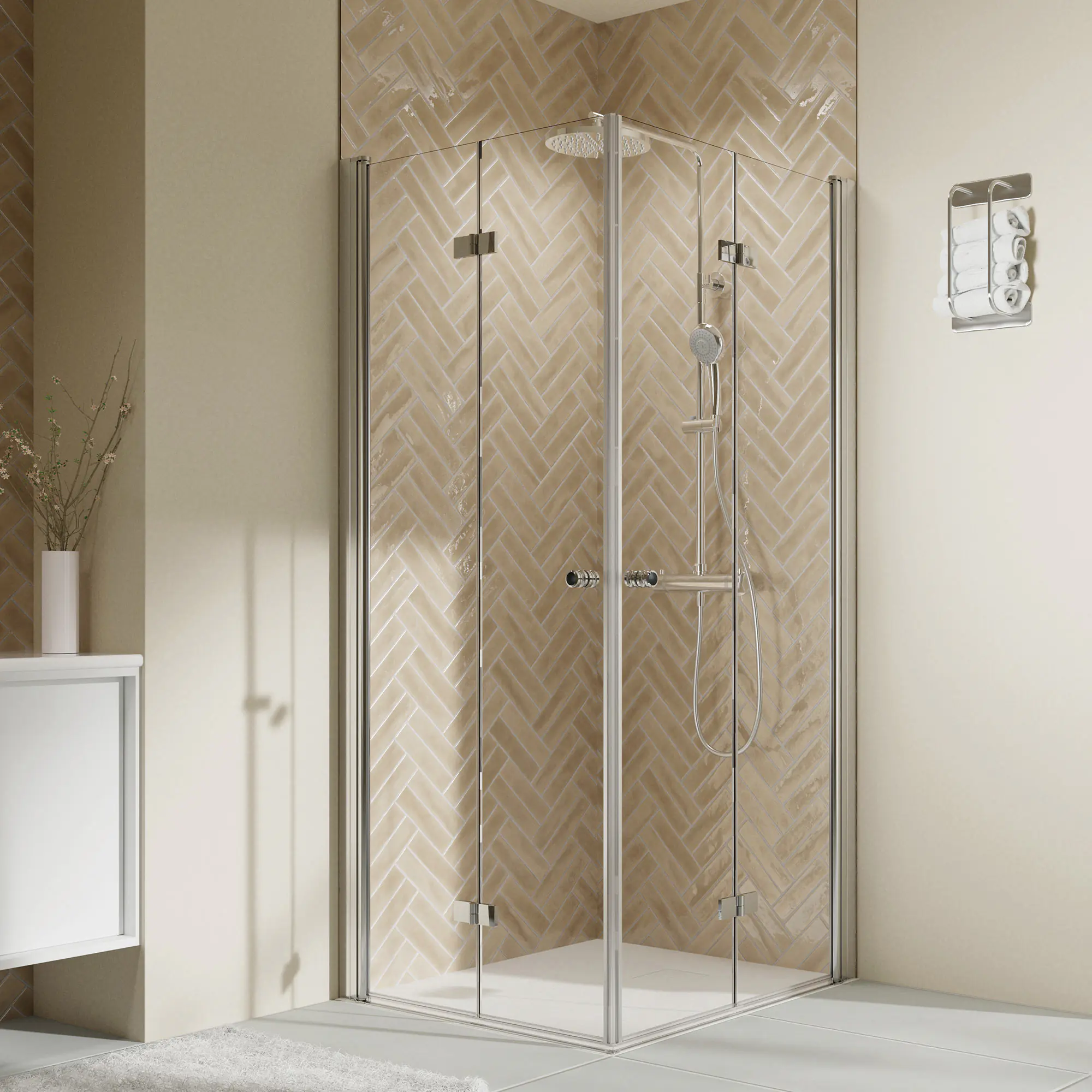 Breuer Duschtür Falttür Elana 2.0 Eckeinstieg rund 90 x 90 cm Alu silber matt