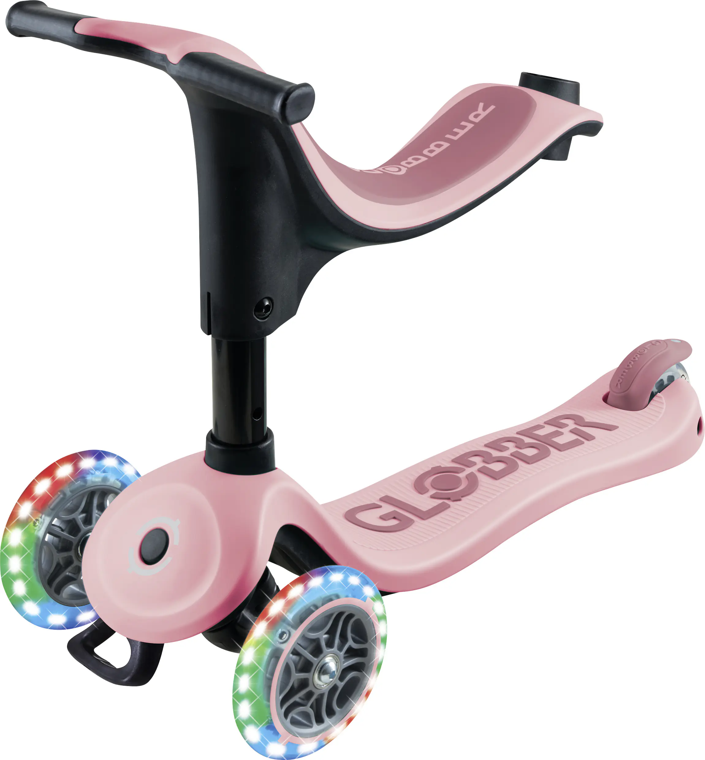 Globber Scooter 3in1 Junior Go-Up Sporty Lights pastellrosa mit Leuchtrollen