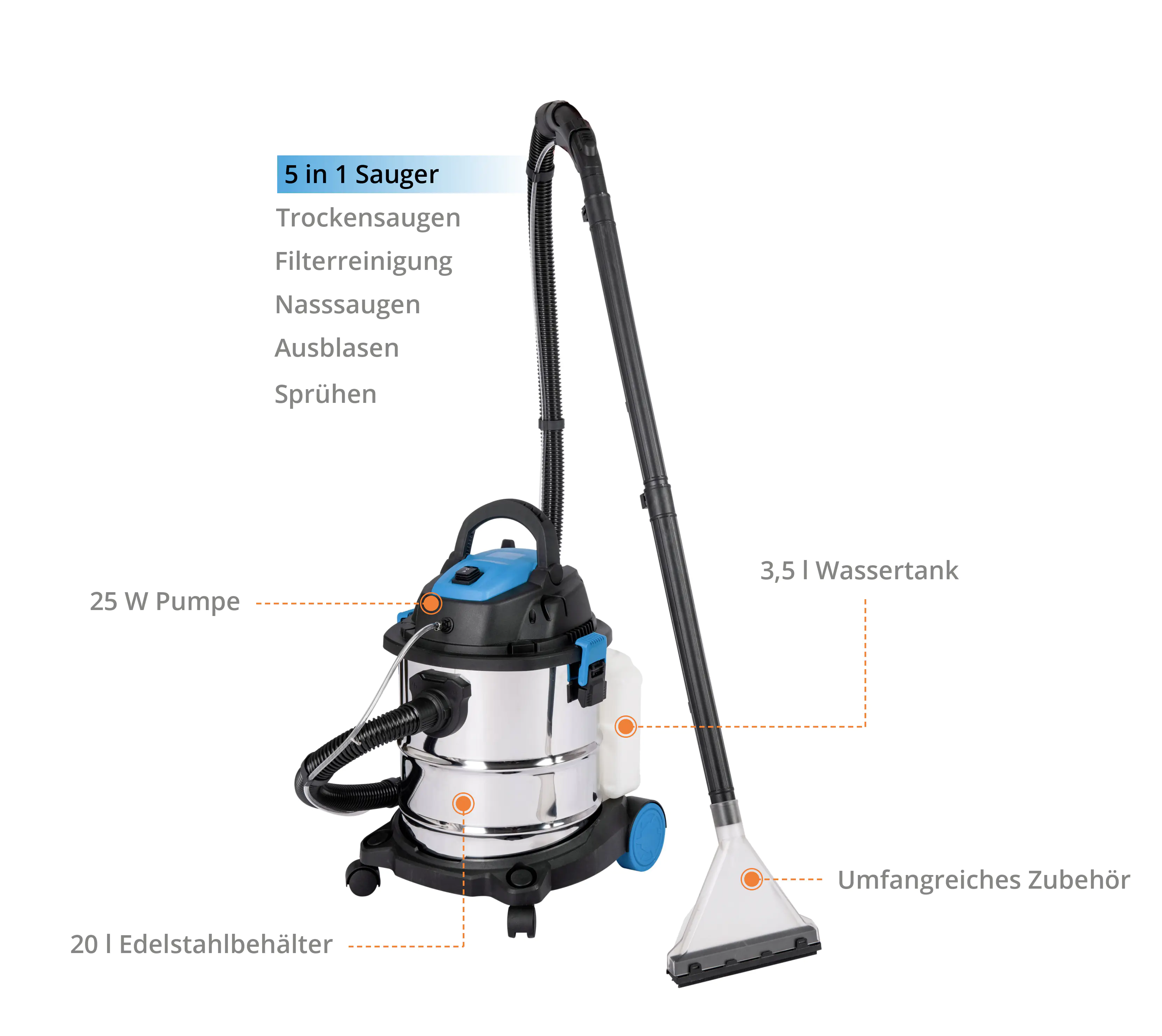 Güde Sprüh- & Waschsauger GWS 1600-20 1600 Watt 20 L Edelstahl