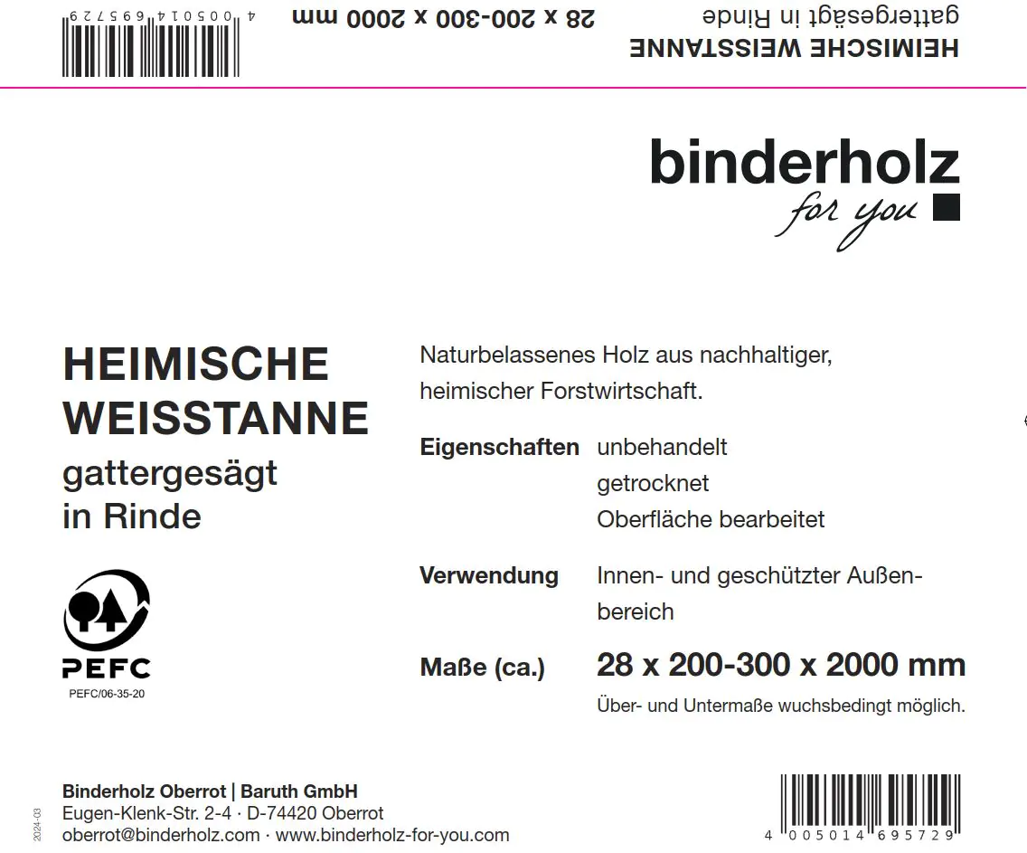Massivholzbrett Weißtanne mit Baumkante 200 x 24 - 30 cm, 28 mm