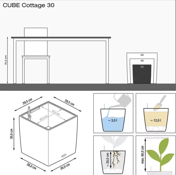 Lechuza Pflanzgefäß Cube Cottage 30 lichtgrau
