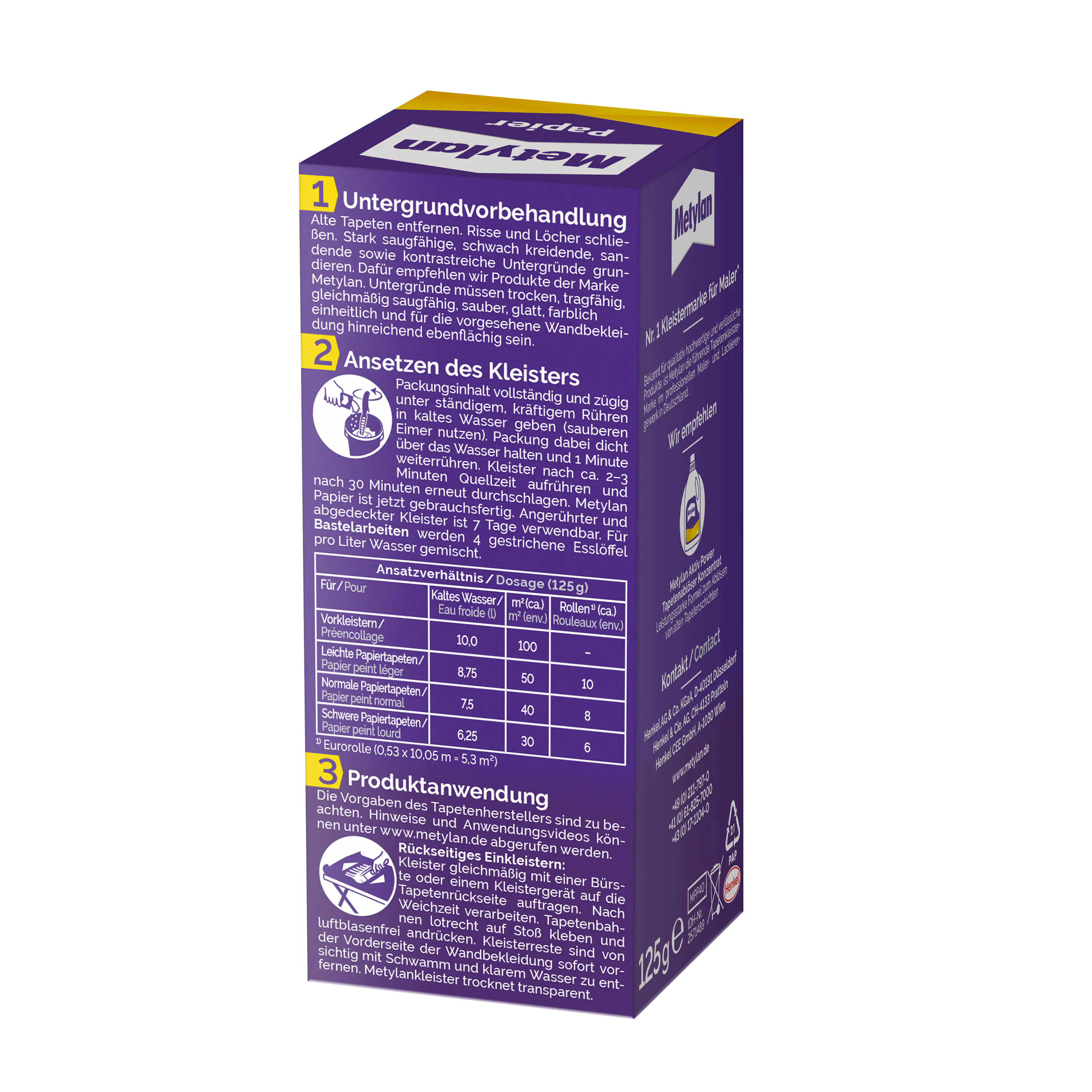 Metylan Papier Tapetenkleister 125 g Paket, trocknet transparent