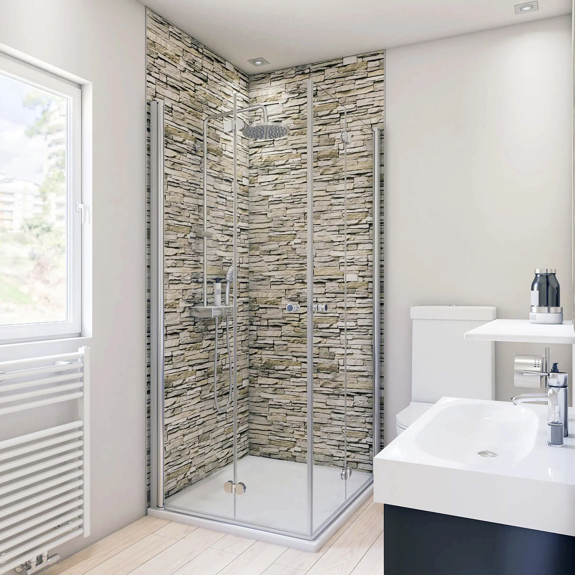 Breuer Duschrückwand Mauer-Optik hell Dekor 100 x 255 x 0,3 cm