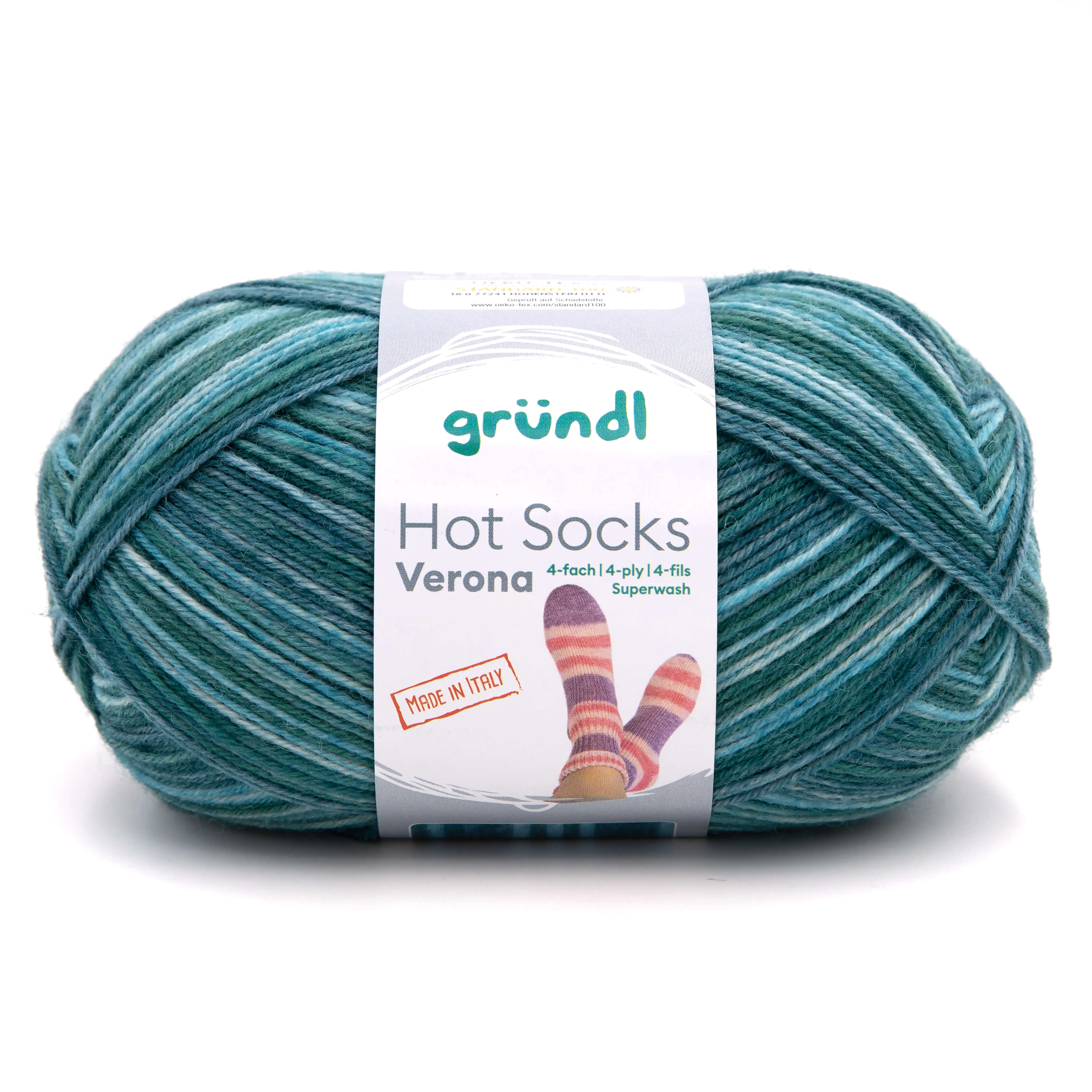 Gründl Sockenwolle Hot Socks Verona 100 g 4-fach jade-türkis-meliert