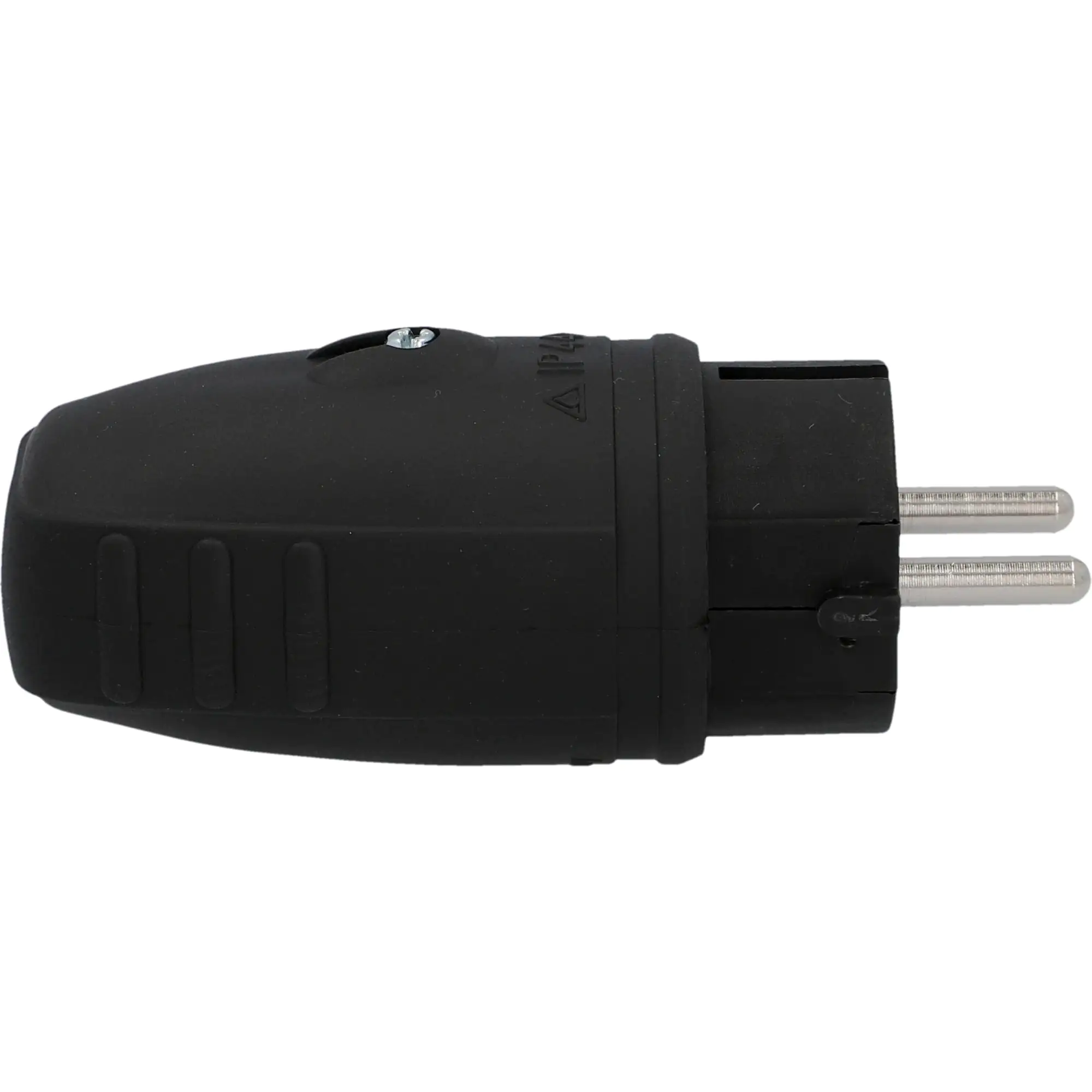 Schutzkontakt-Stecker Gummi PVC-Ein IP44, mit Knickschutz, schwarz