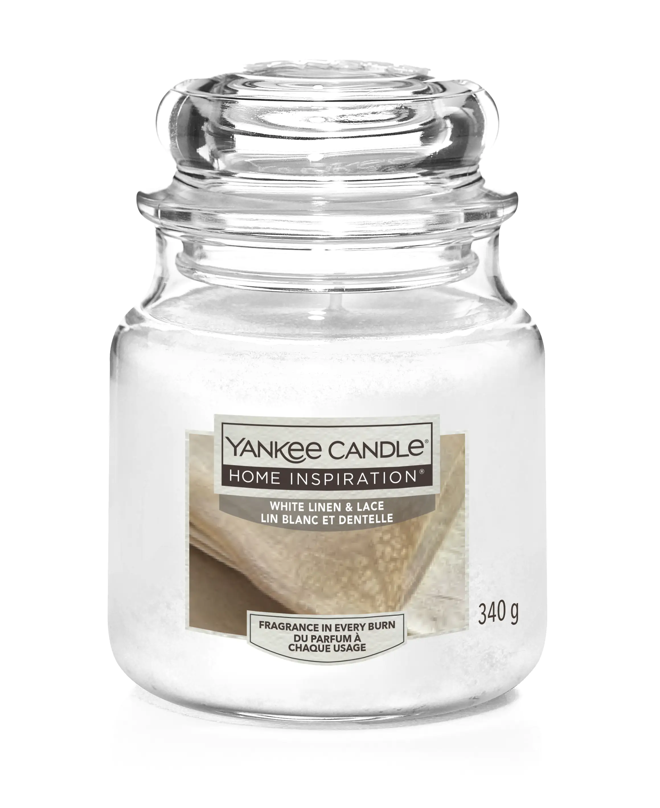 Yankee Candle Duftkerze Mittleres Glas White Linen & Lace 340 g, weiß