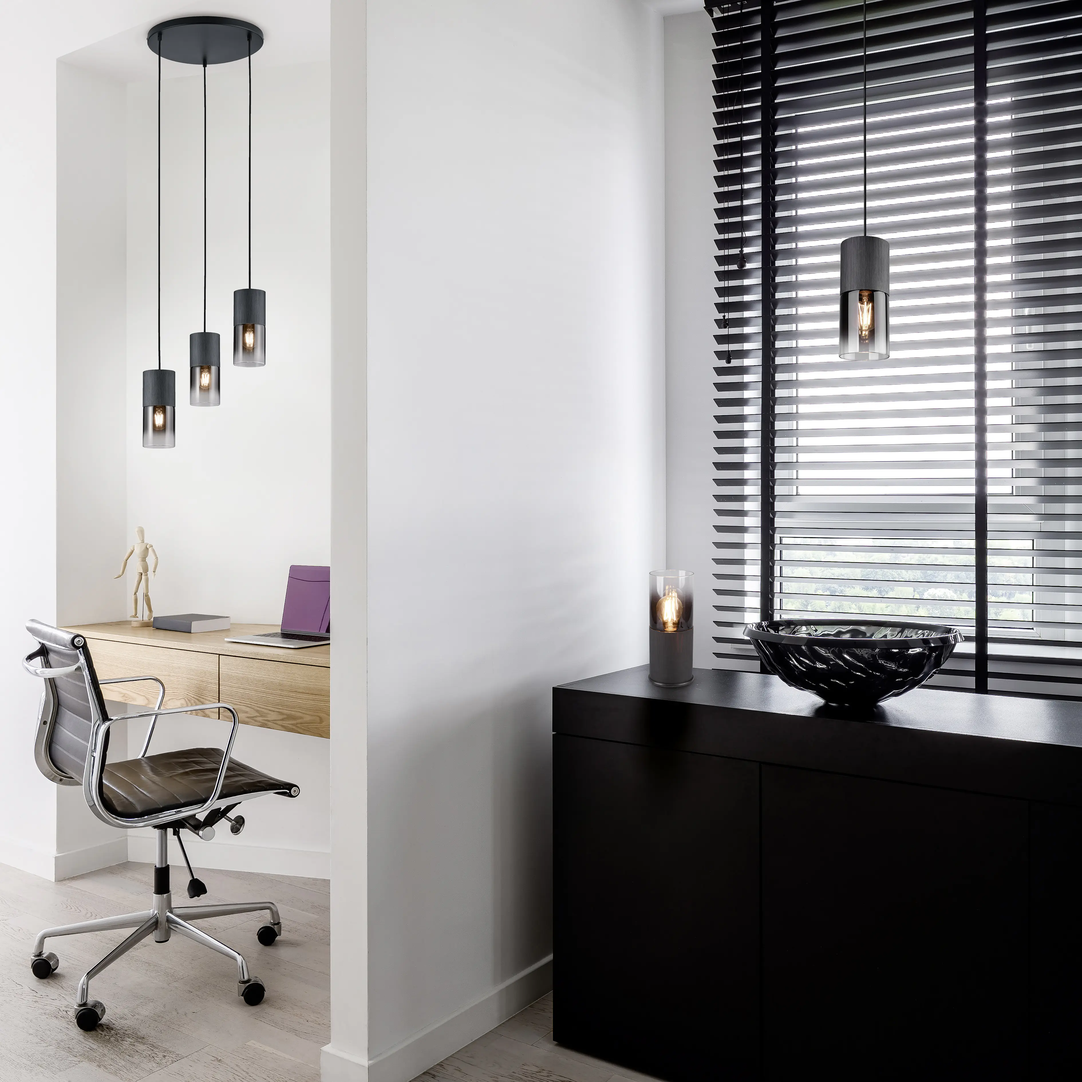 Trio Pendelleuchte Robin grau Glas 