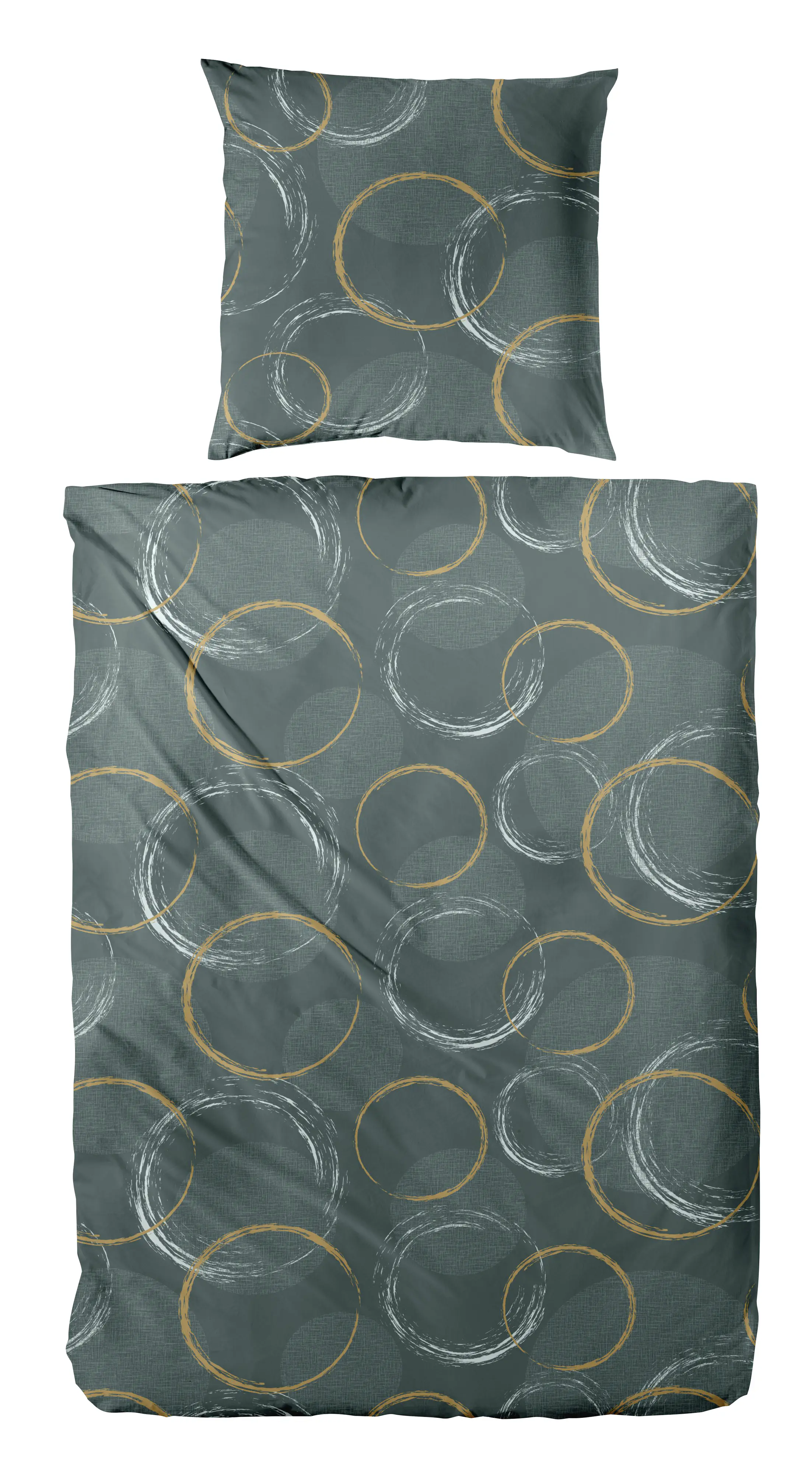 Bettwäsche Mako-Satin Kreise grün 135 x 200 cm