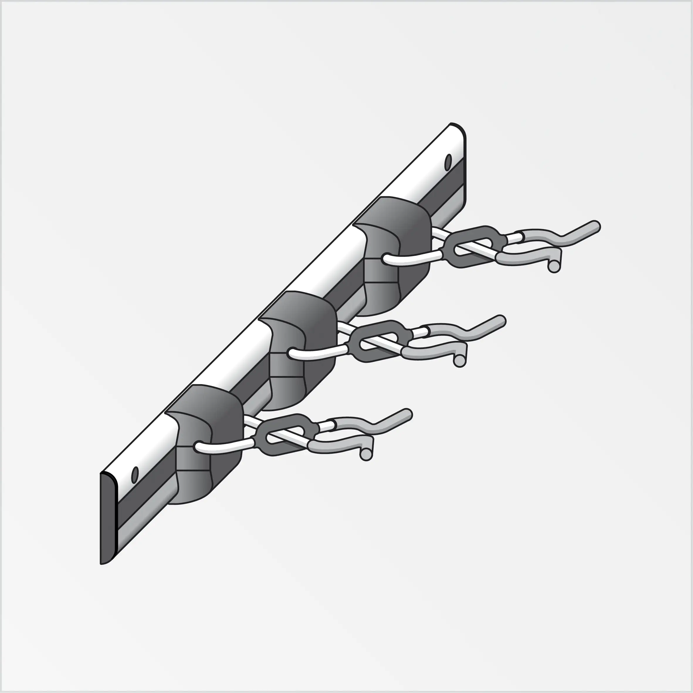 alfer x-star®-Set, Schiene mit Gerätehaltern 0.5 m, 500 mm rot gummiert
