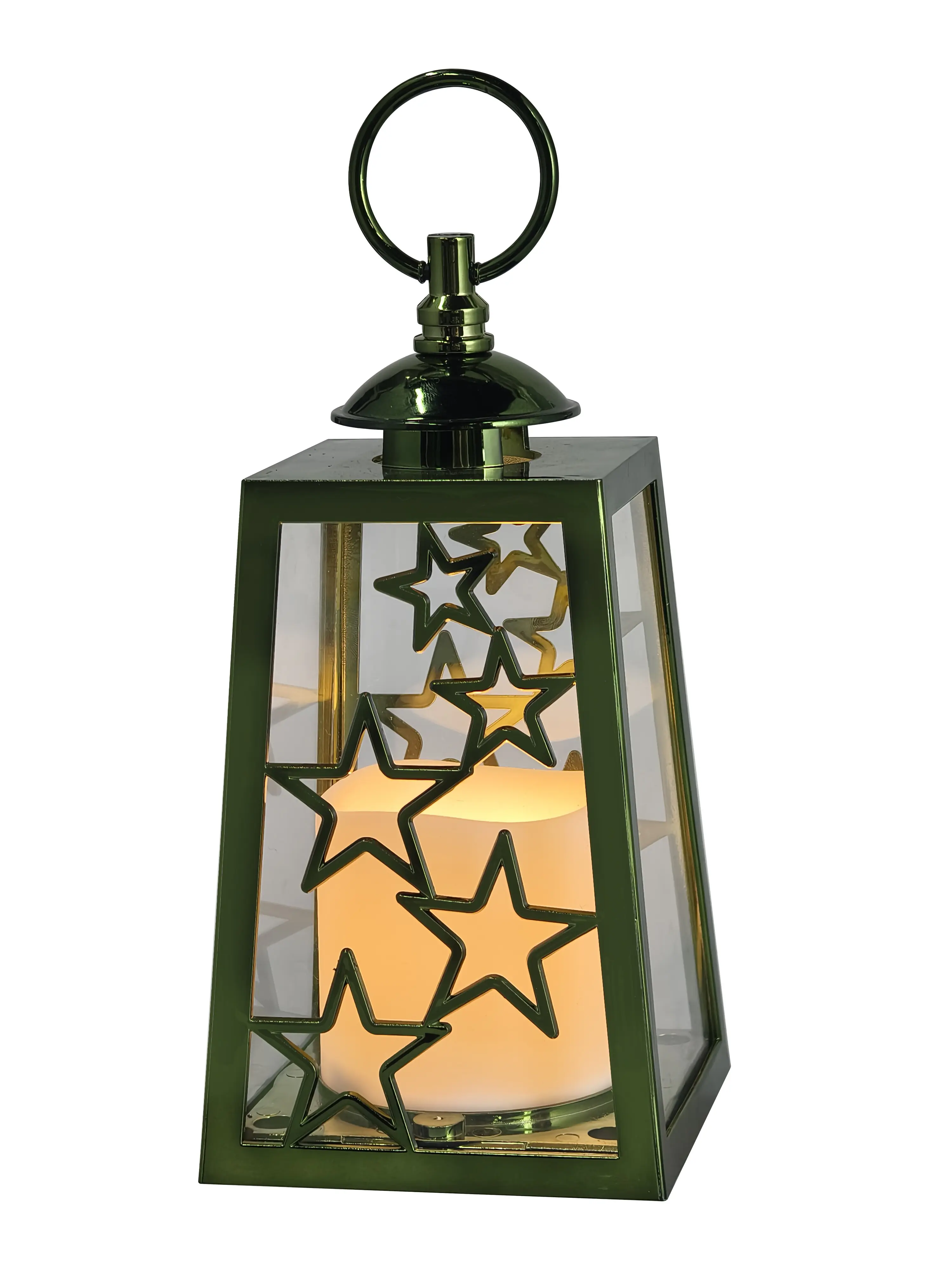 TrendLine LED Laterne 20 cm batteriebetrieben mit Timer warmweiß grün