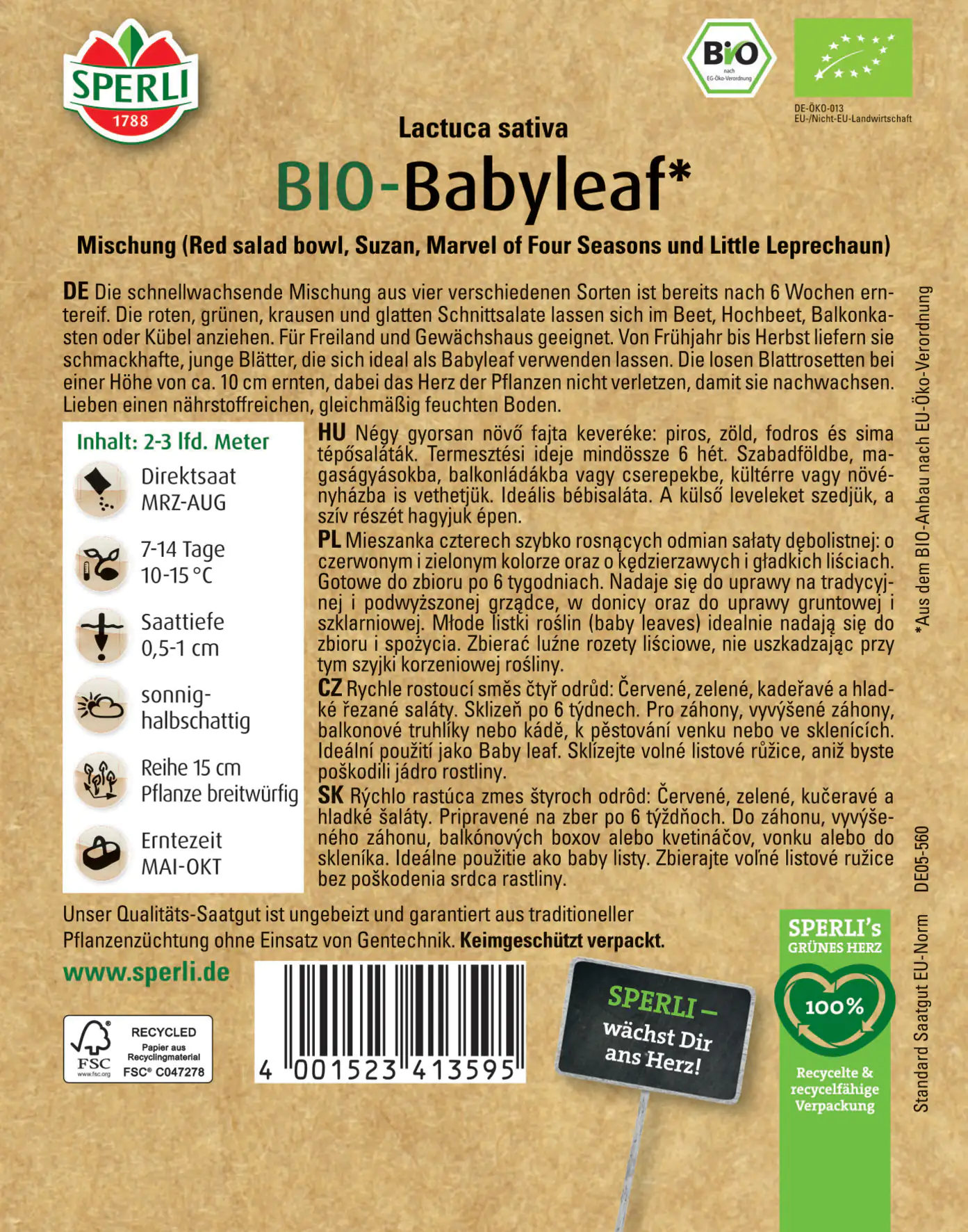 Sperli BIO Babyleafsalat