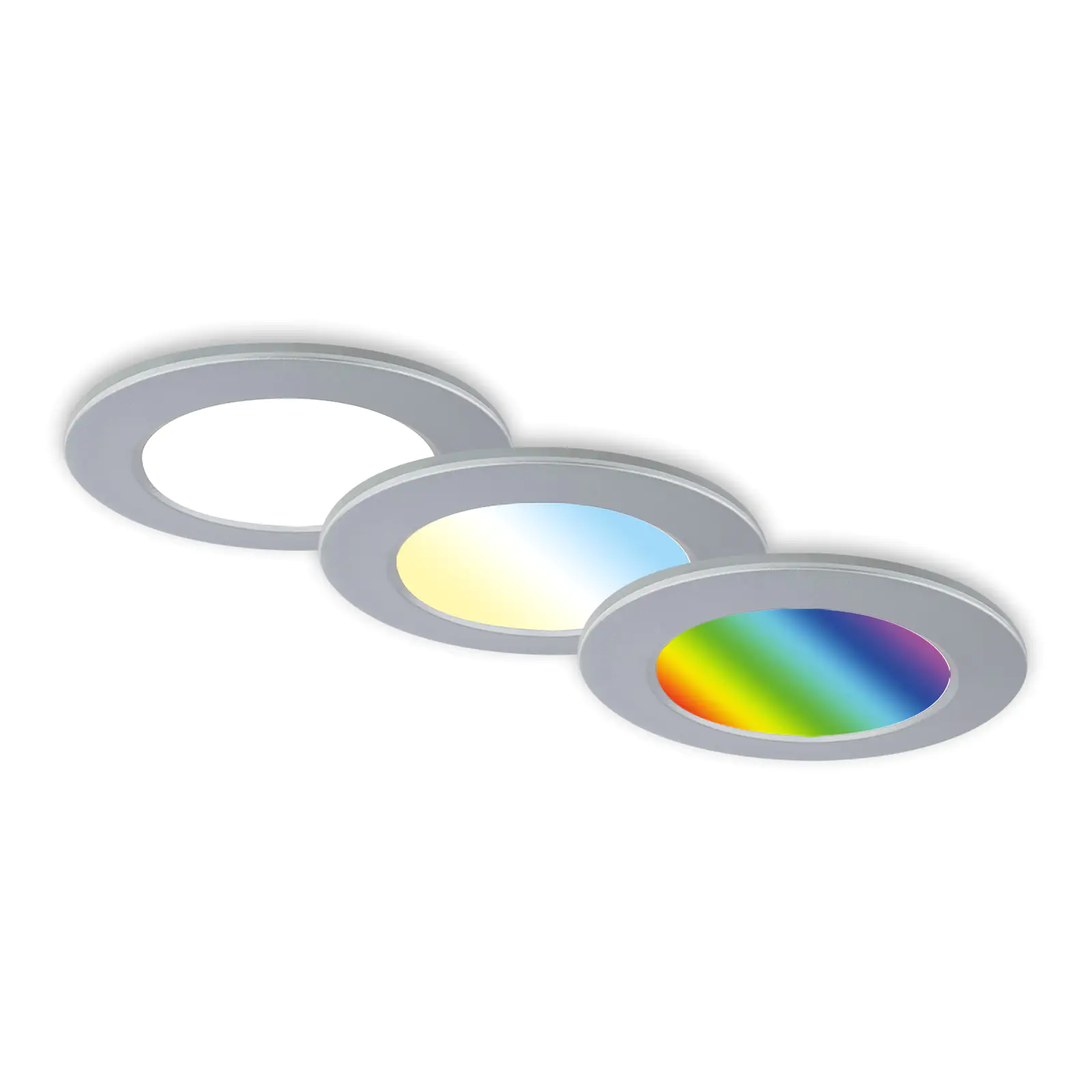 Di-Ka LED Einbauleuchte Fungo RGBW 3er Set chrom-matt Ø 9,2 cm 4,8W dimmbar