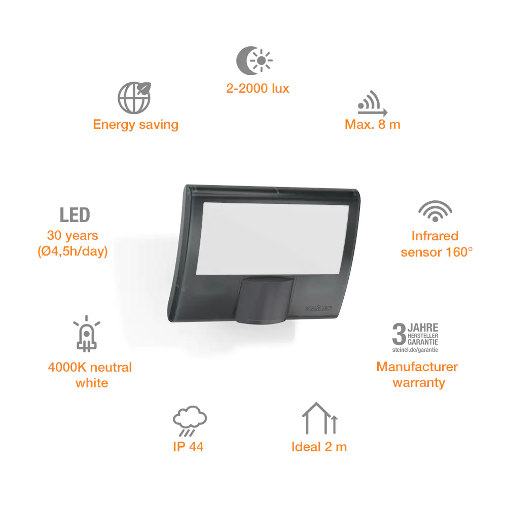 Steinel Strahler XLED Home curved S Anthrazit mit Bewegungsmelder, Sensor