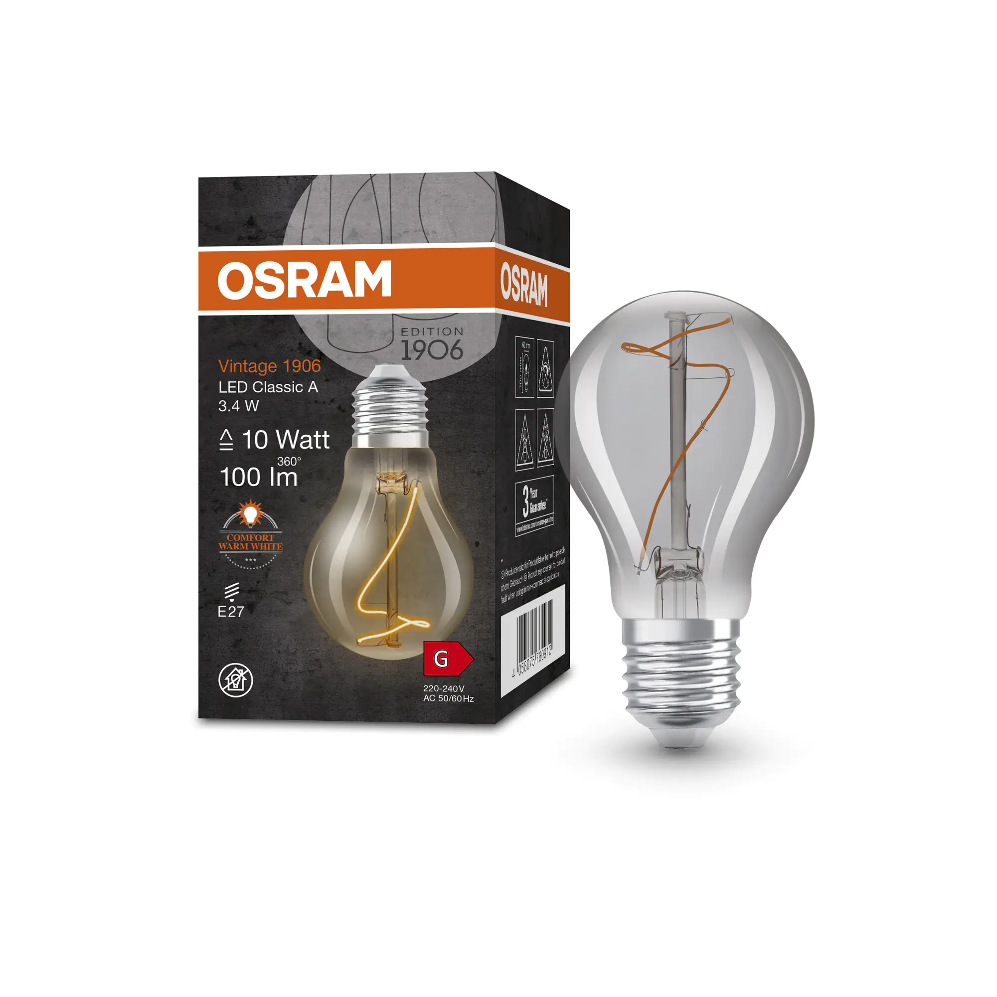 Ledvance LED Leuchtmittel Classic A10 E27 3,4W warmweiß, rauch