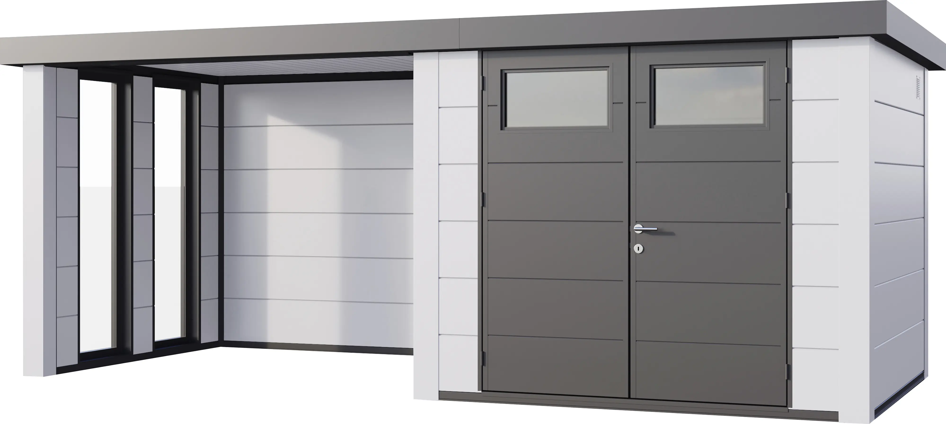 Telluria Gerätehaus Classico Lounge S mit Fenstern 2724 links EW weiß 552 x 238 cm
