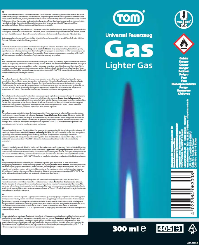 TOM Feuerzeuggas LG-300 - 300 ml