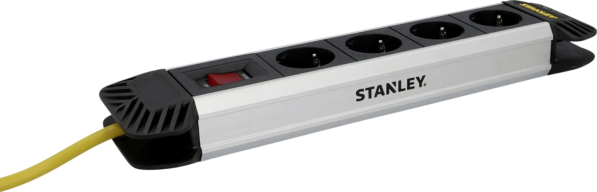 Stanley Steckdosenleiste 4-fach 3m mit Schalter, Aluminiumgehäuse, schwarz