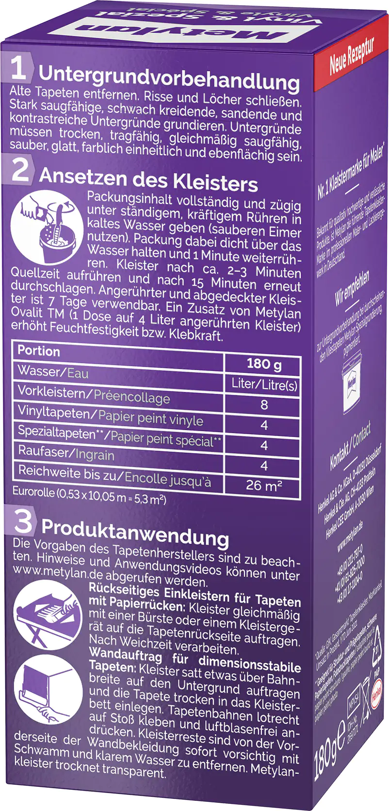 Metylan Vinyl & Spezial Tapetenkleister 180 g Paket, trocknet transparent