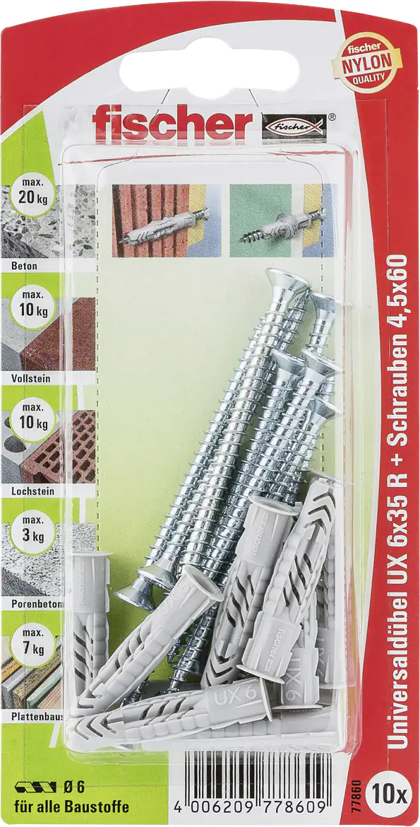 Fischer Universaldübel-Set UX 6.0 x 35 mm - 10 Stück