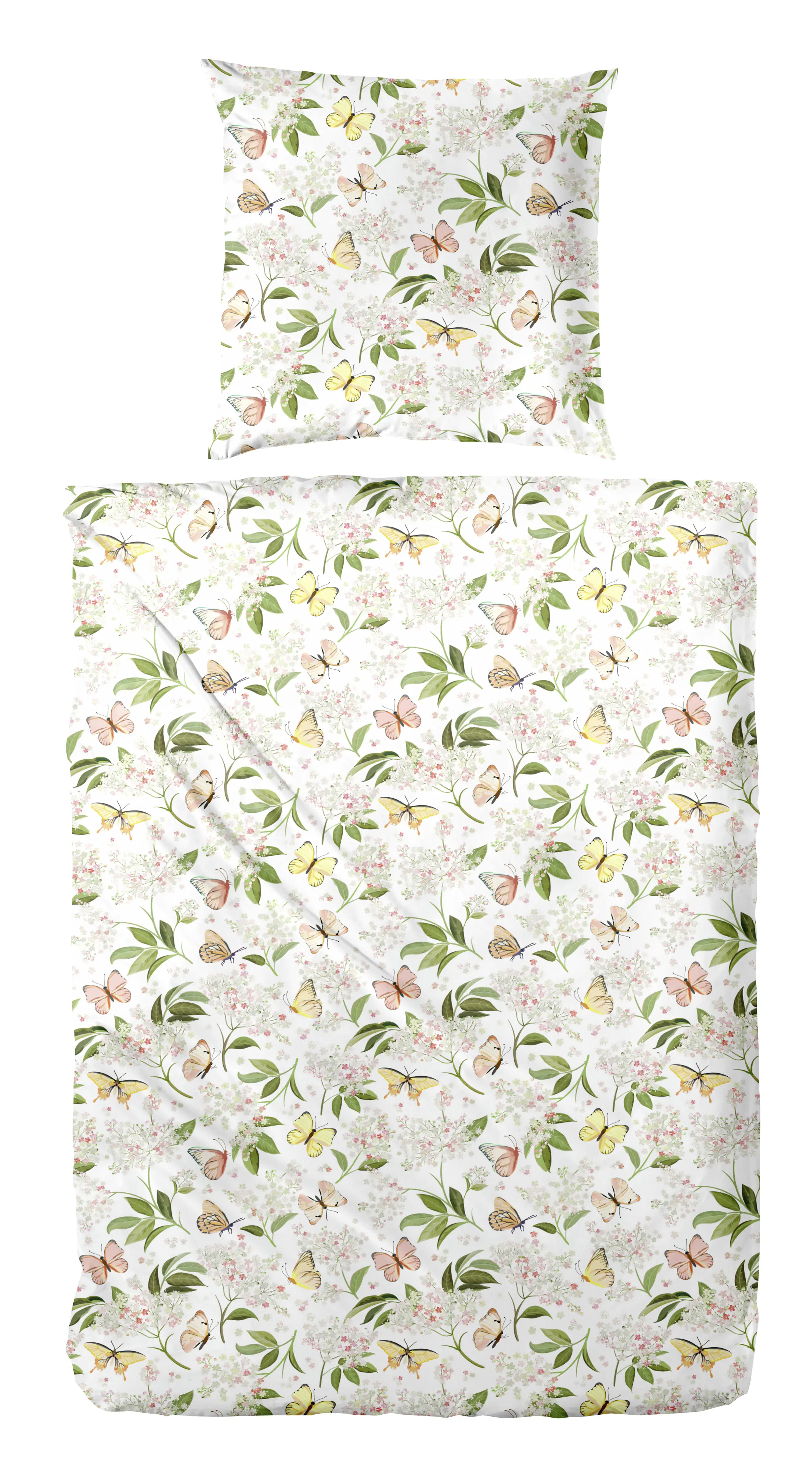 Bettwäsche Renforce Schmetterlinge grün-gelb 135 x 200 cm
