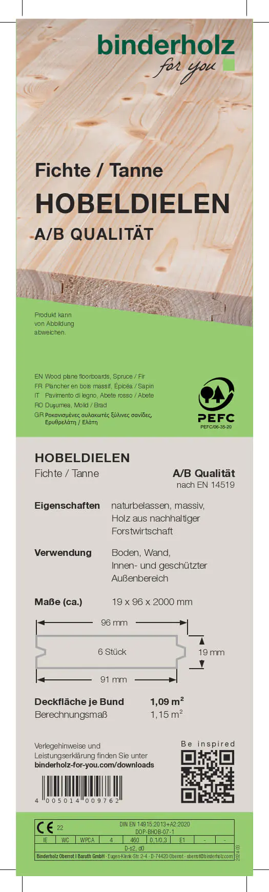 Hobeldiele Fichte Tanne 200 x 9,6 cm 19 mm gehobelt