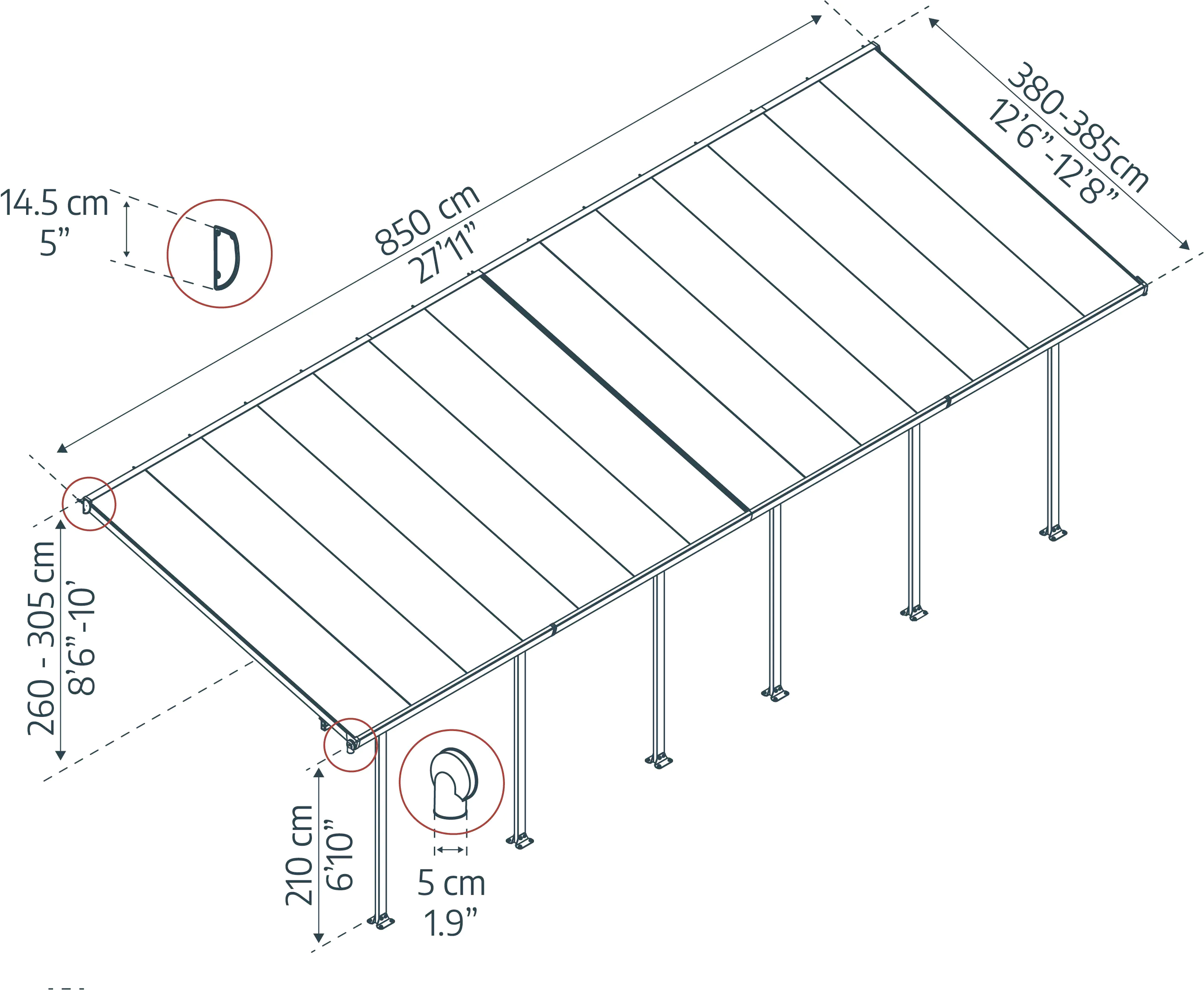 Canopia Terrassendach 850 x 400 cm weiß