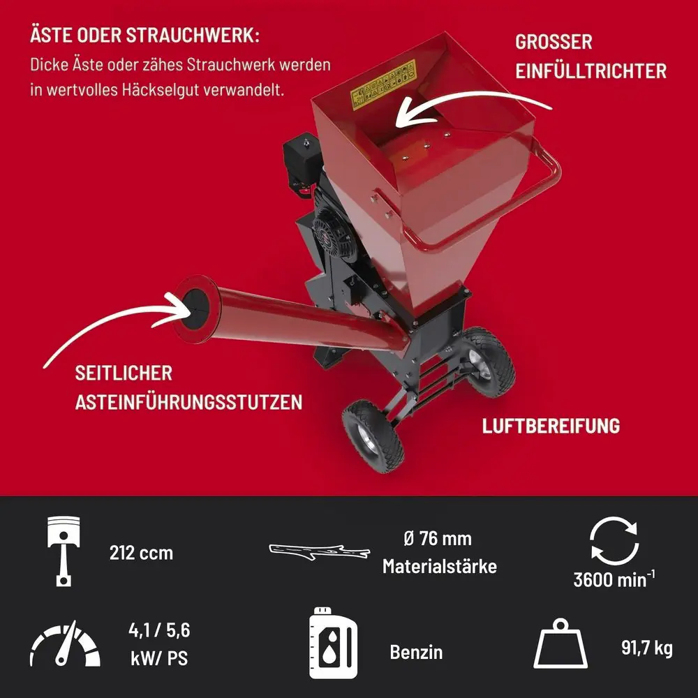 Güde Benzin-Gartenhäcksler GH 651 B max. Aststärke Ø 76 mm