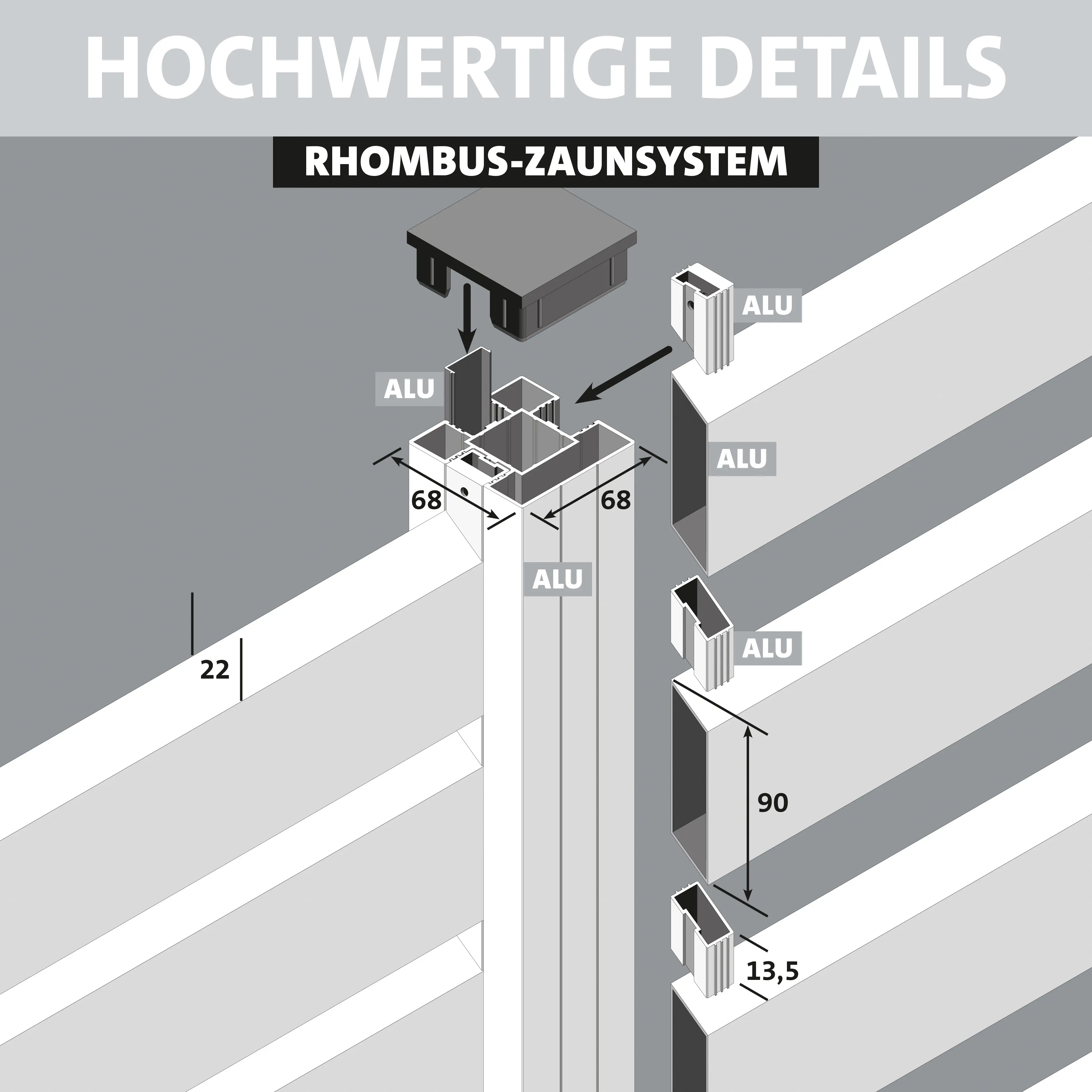 Ambiente Alu-Zaun Grundset Rhombus MINI 187 x 184,2 cm grau 