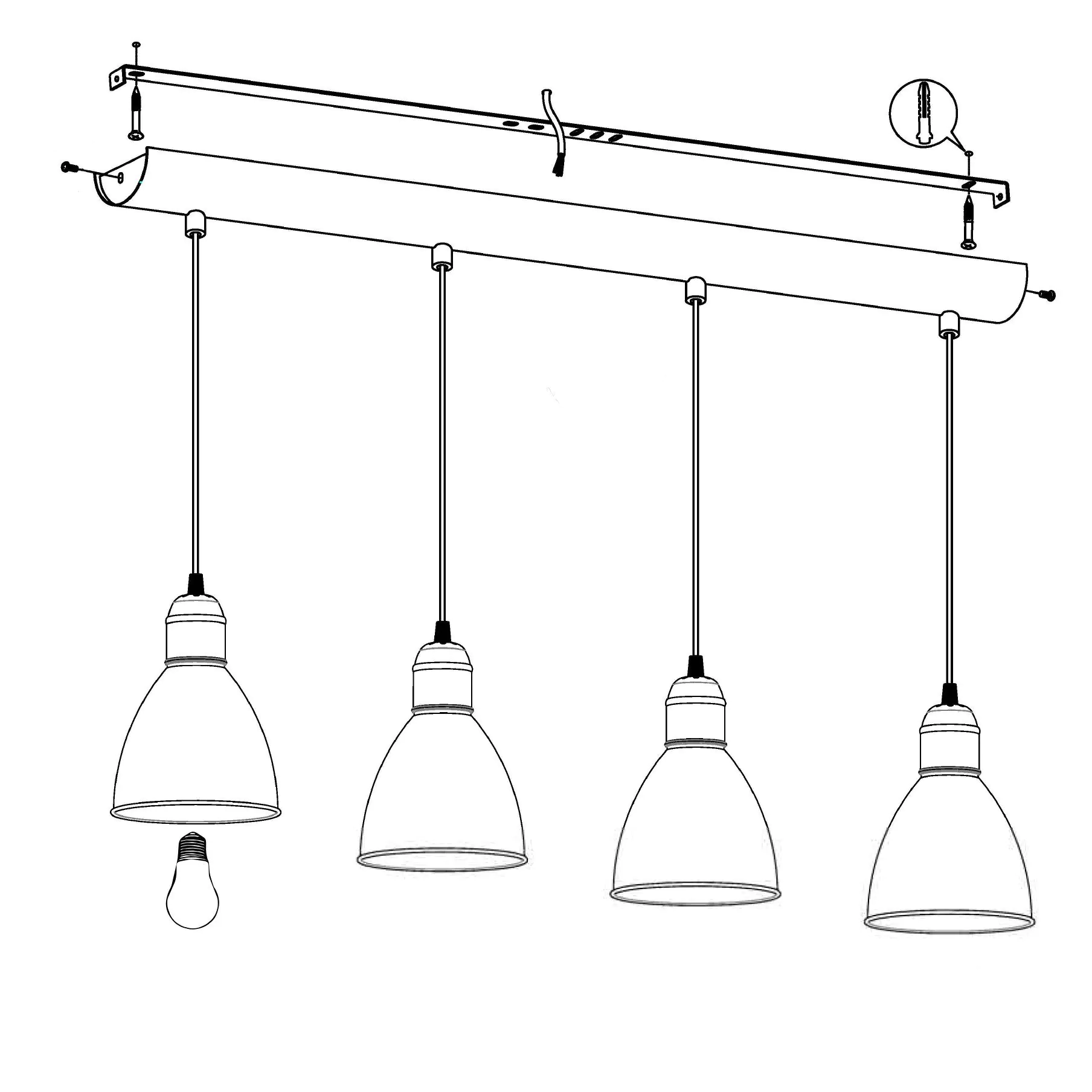 Eglo 4er Pendelleuchte Priddy schwarz 97,5 x 15,5 cm E27