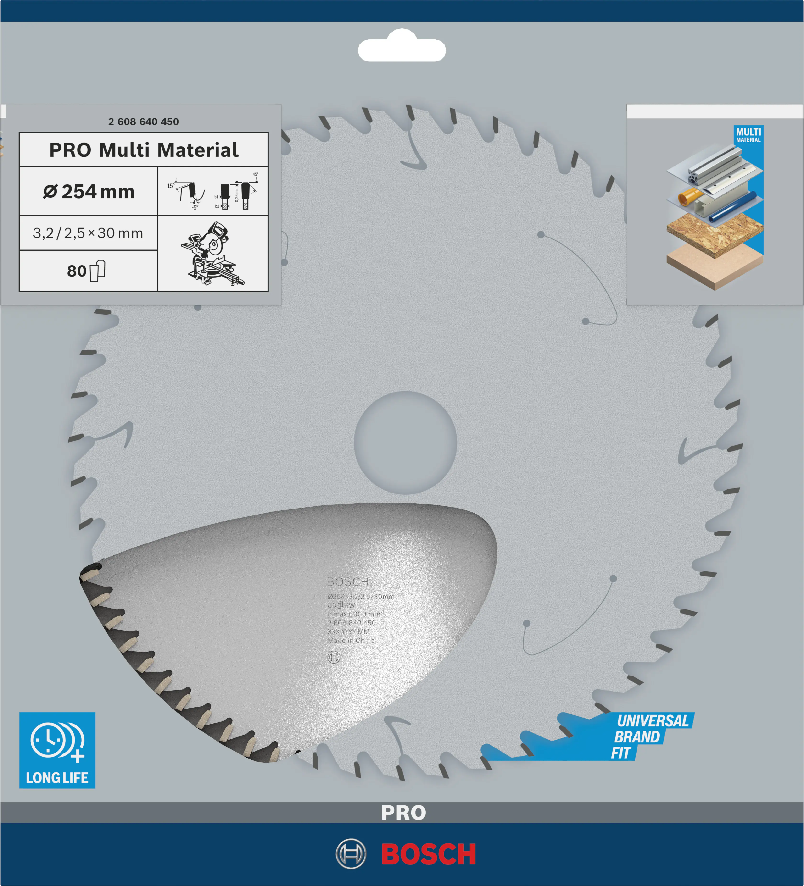 Bosch PRO Multi-Material Kreissägeblatt 254 x 3,2 x 30 mm T80