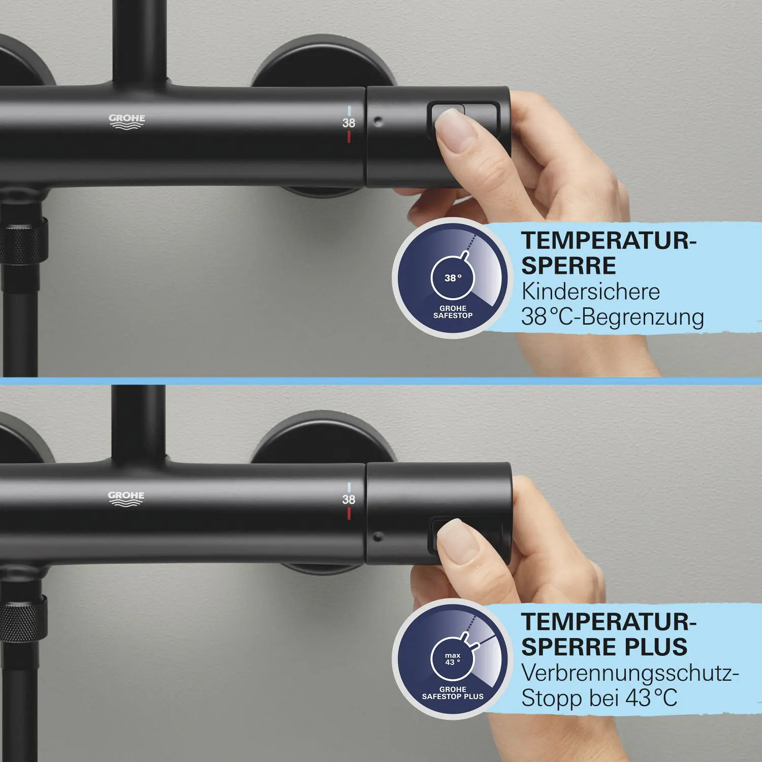 Grohe Duscharmatur mit Thermostat Precision Start schwarz matt