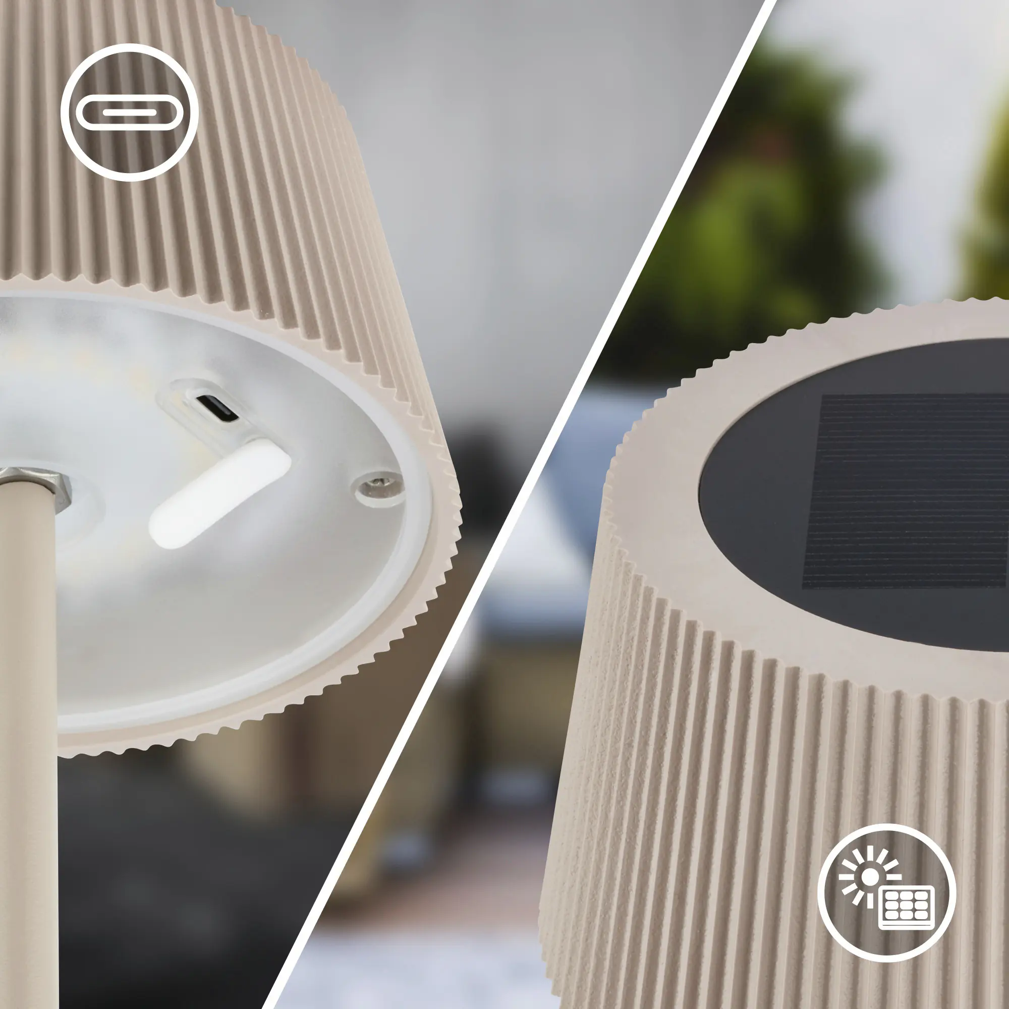 Briloner LED Solar-Tischleuchte Alia Ø 12 x 34 cm warmweiß-kaltweiß beige dimmbar