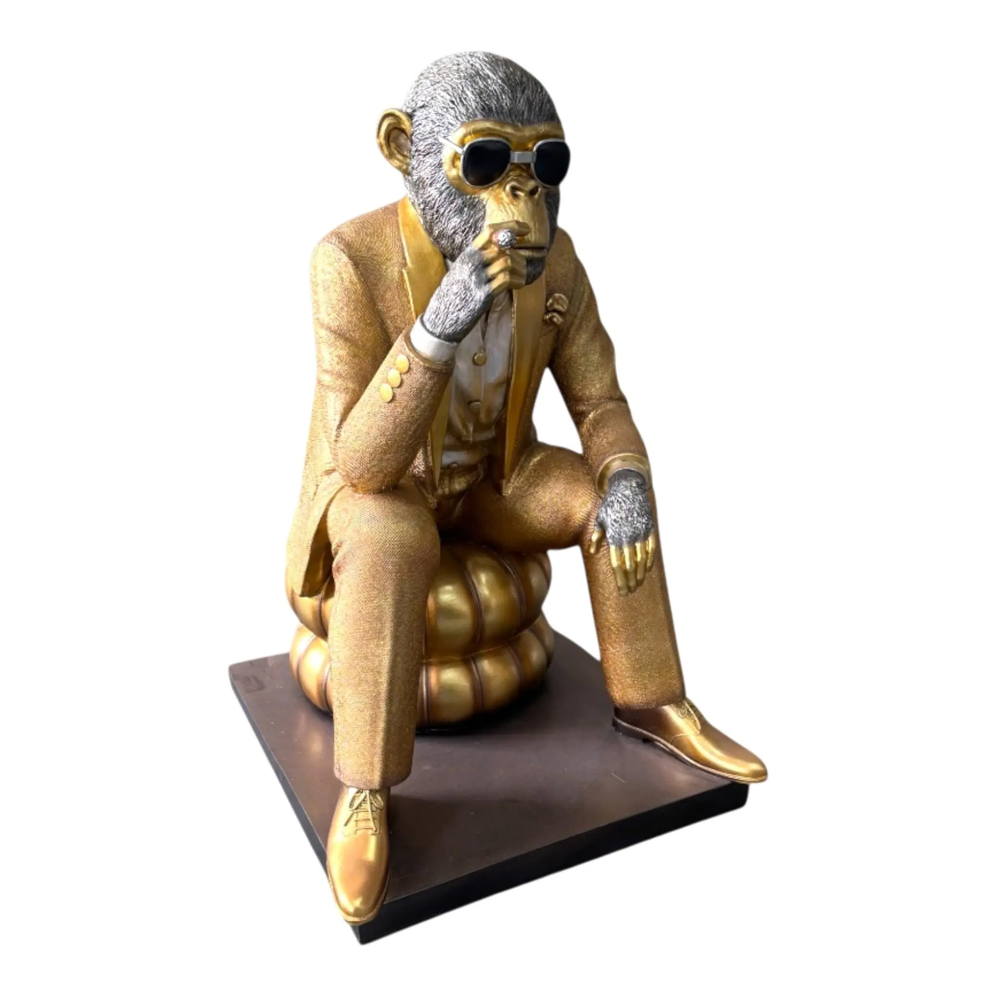 Figur Affe mit Zigarre 58 x 35,5 cm gold