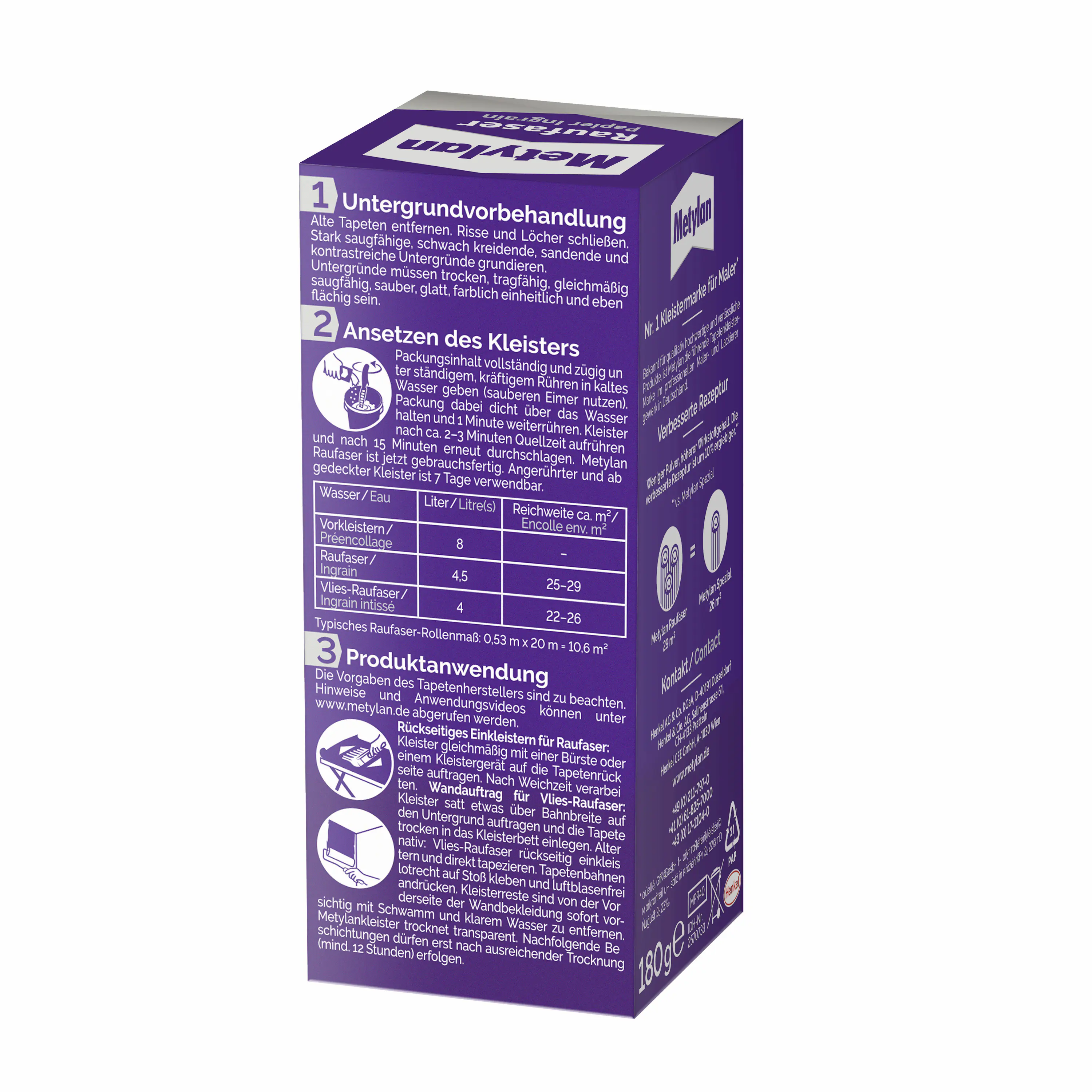Metylan Raufaser Tapetenkleister 180 g Paket, trocknet transparent