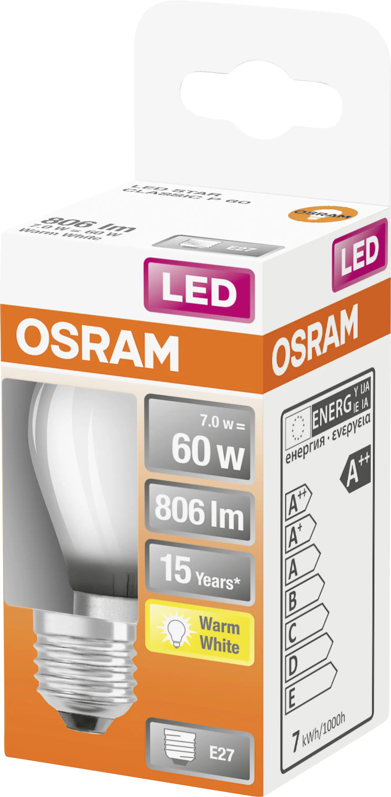 Osram LED Leuchtmittel Star P60 E27 5,5W warmweiß, weiß matt